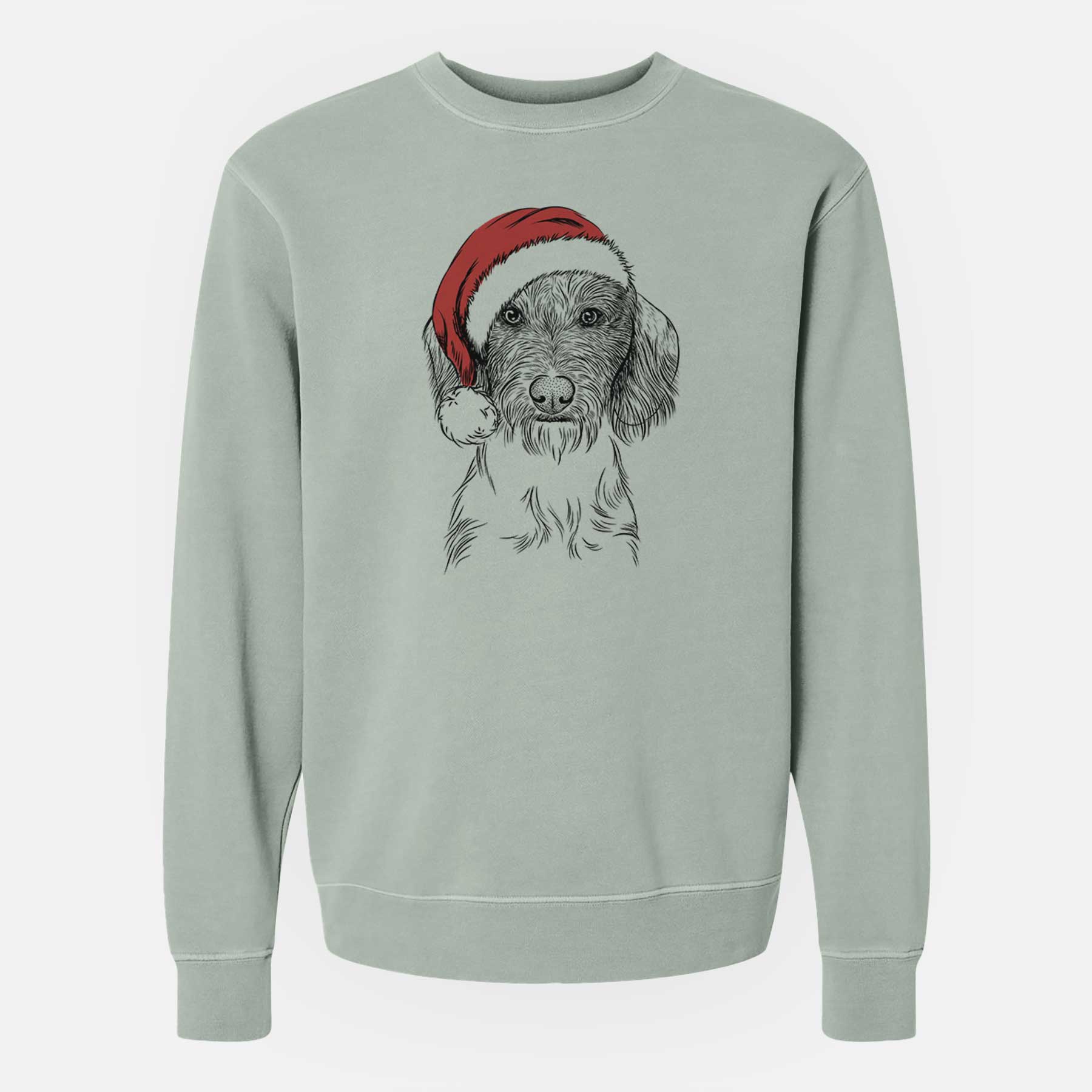 Santa Almond the Wirehaired Dachshund - Unisex Pigment Dyed Crew Sweatshirt