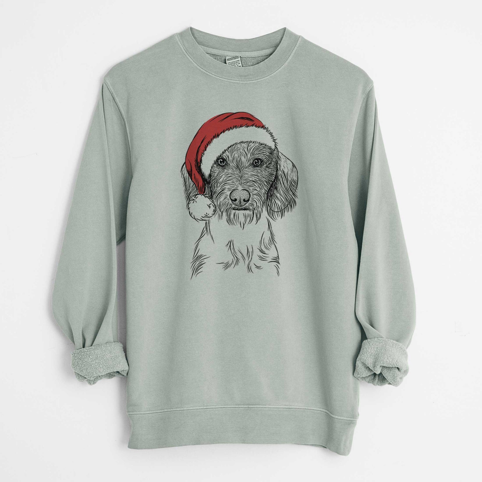 Santa Almond the Wirehaired Dachshund - Unisex Pigment Dyed Crew Sweatshirt