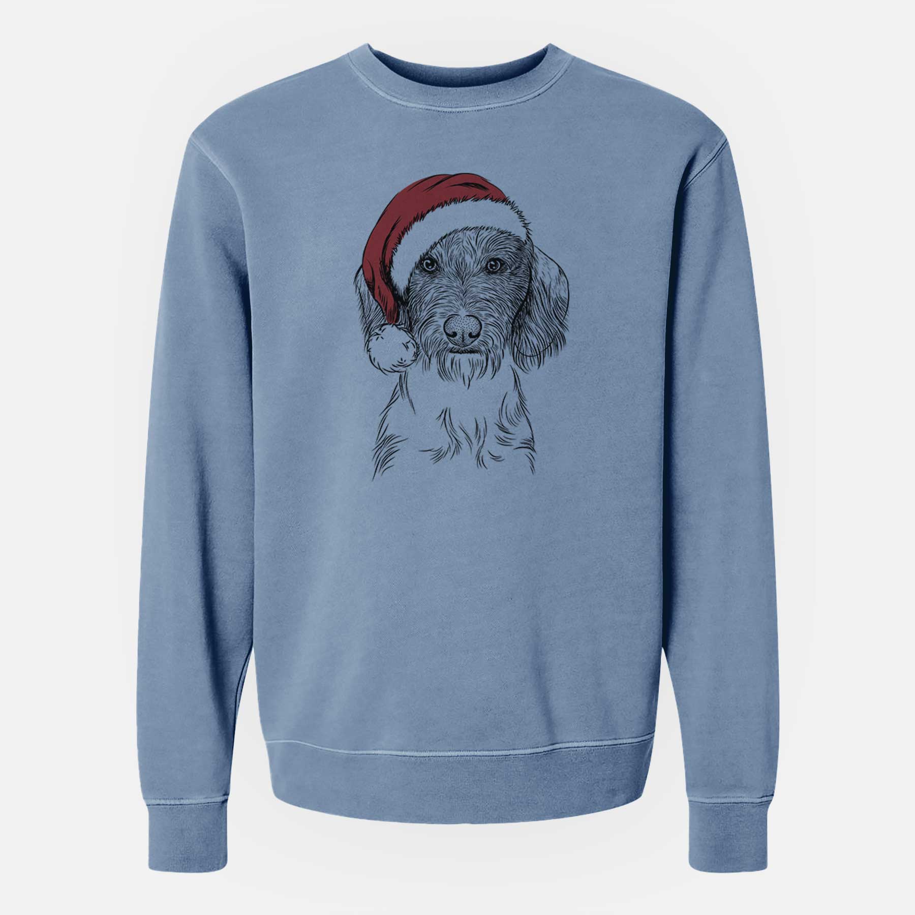 Santa Almond the Wirehaired Dachshund - Unisex Pigment Dyed Crew Sweatshirt