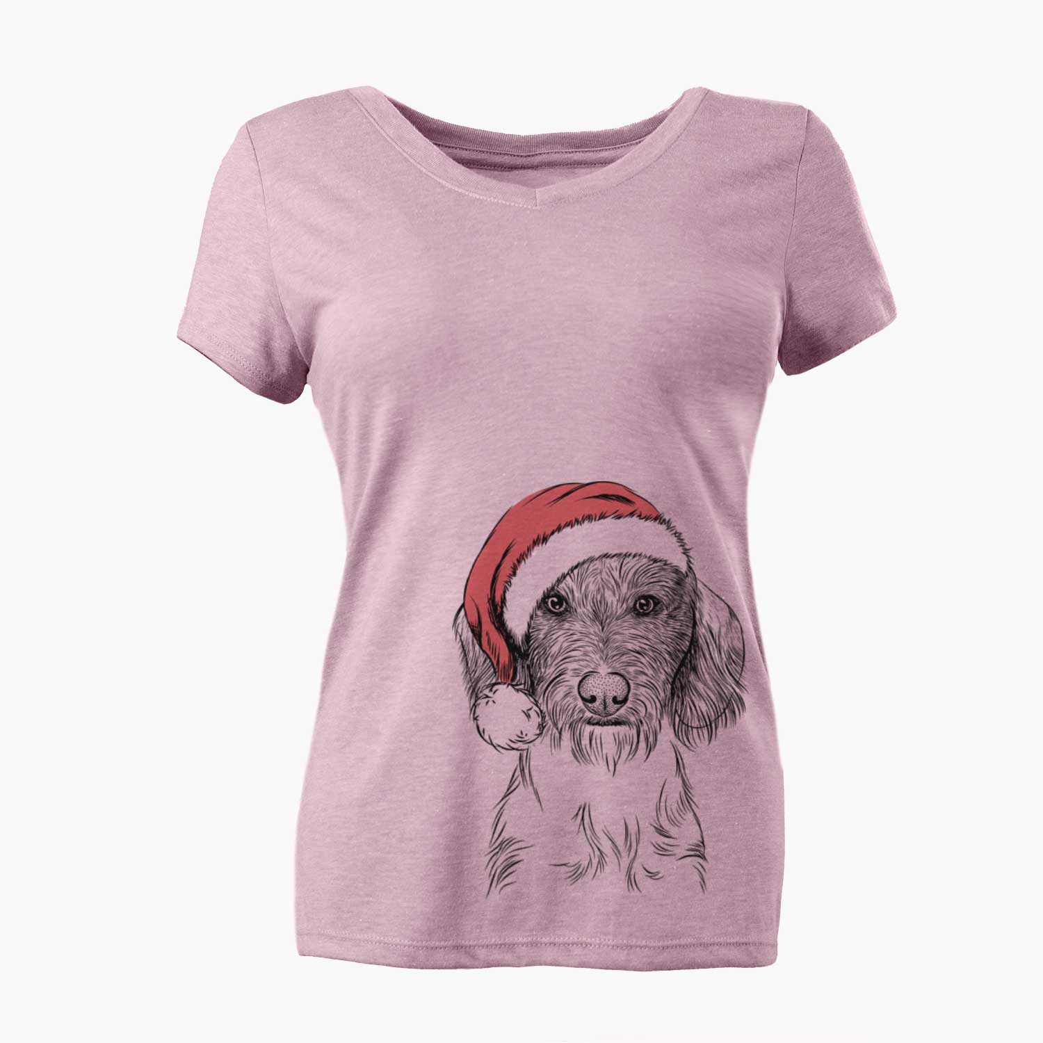 Santa Almond the Wirehaired Dachshund - Women's V-neck Shirt