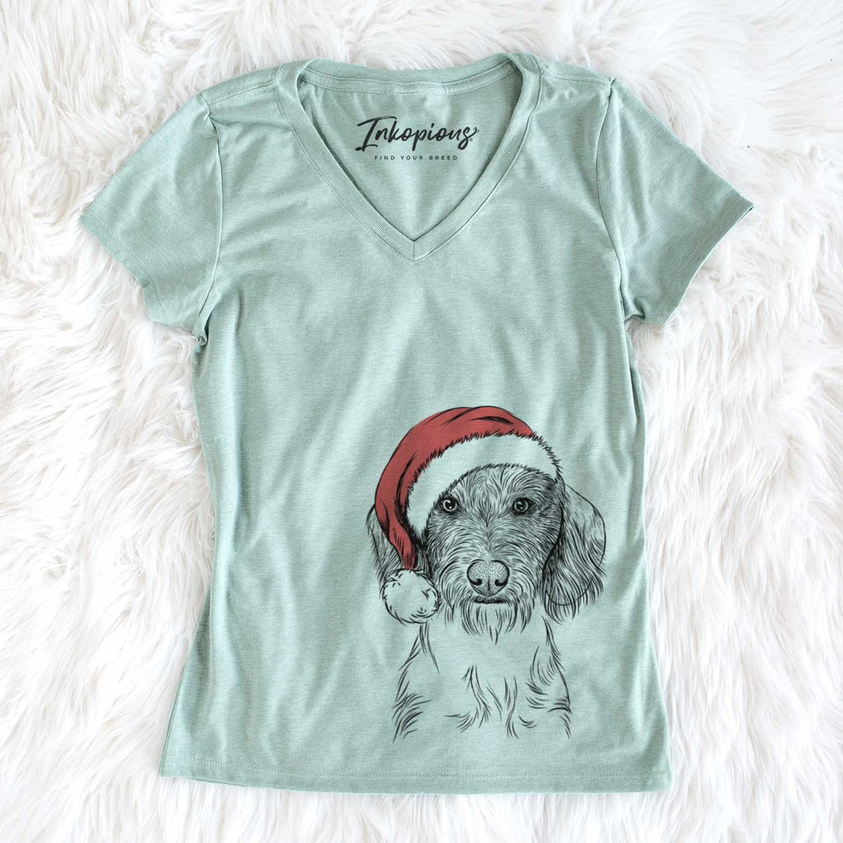 Santa Almond the Wirehaired Dachshund - Women&#39;s V-neck Shirt