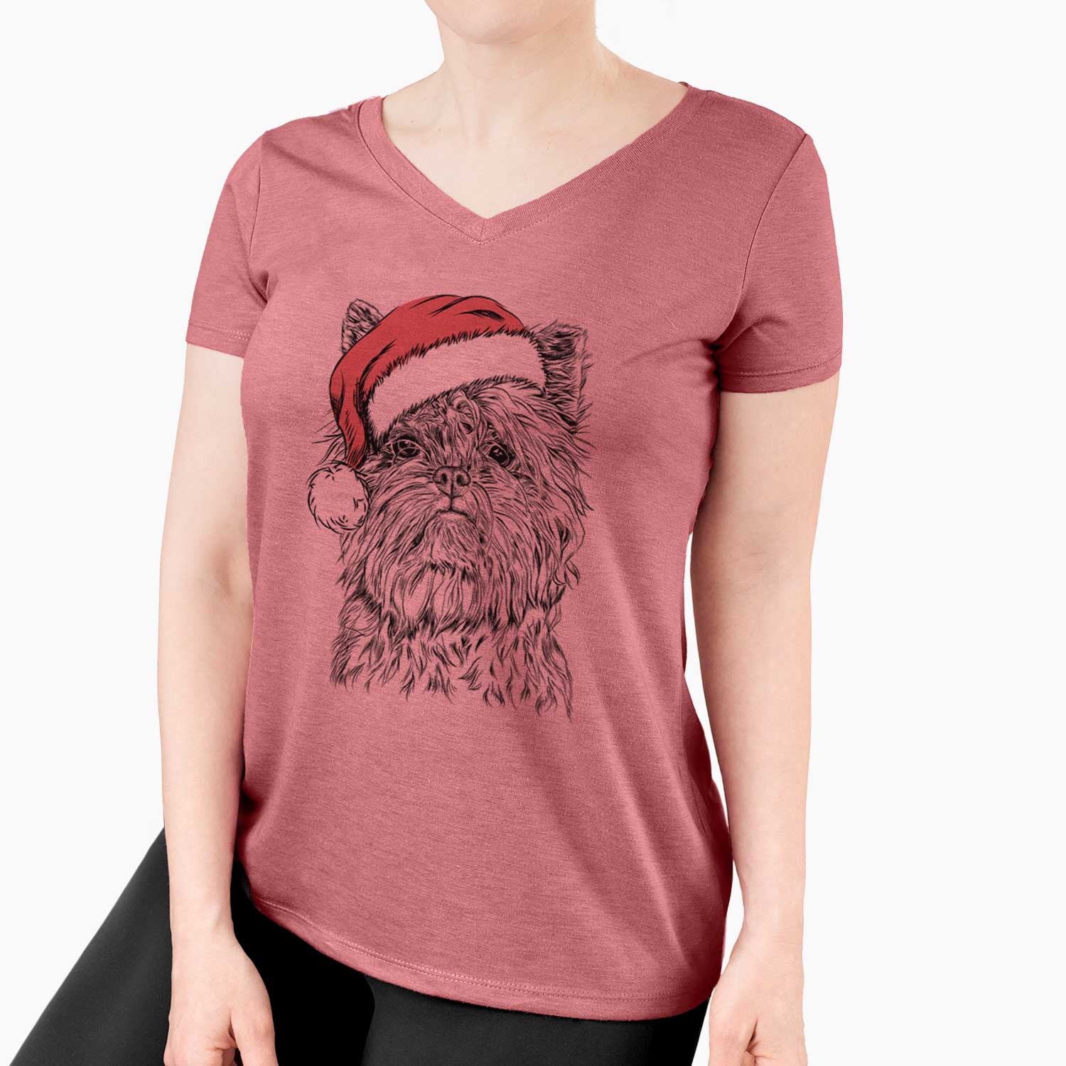 Santa Alvin the Affenpinscher - Women's V-neck Shirt