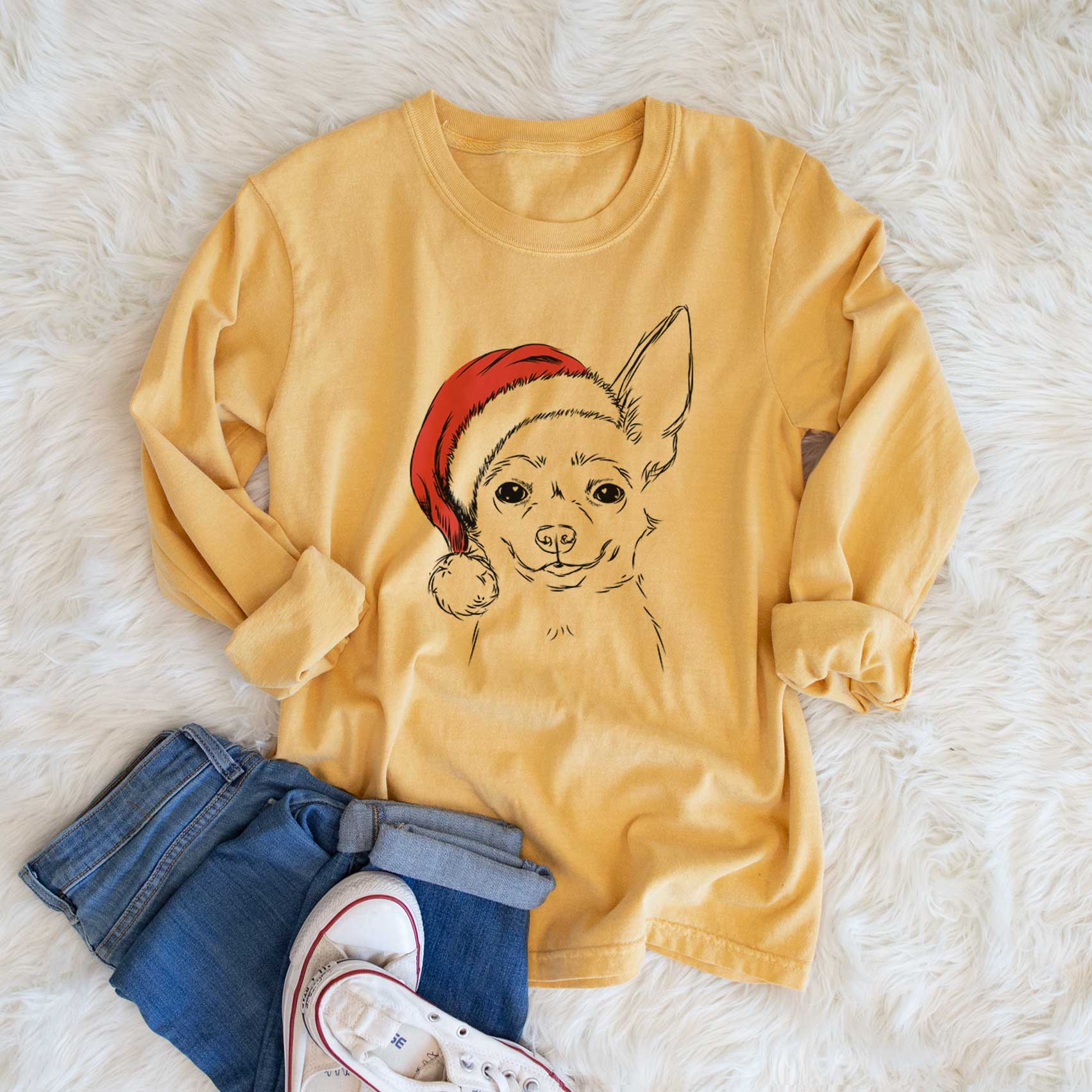 Santa Amos the Chihuahua - Heavyweight 100% Cotton Long Sleeve