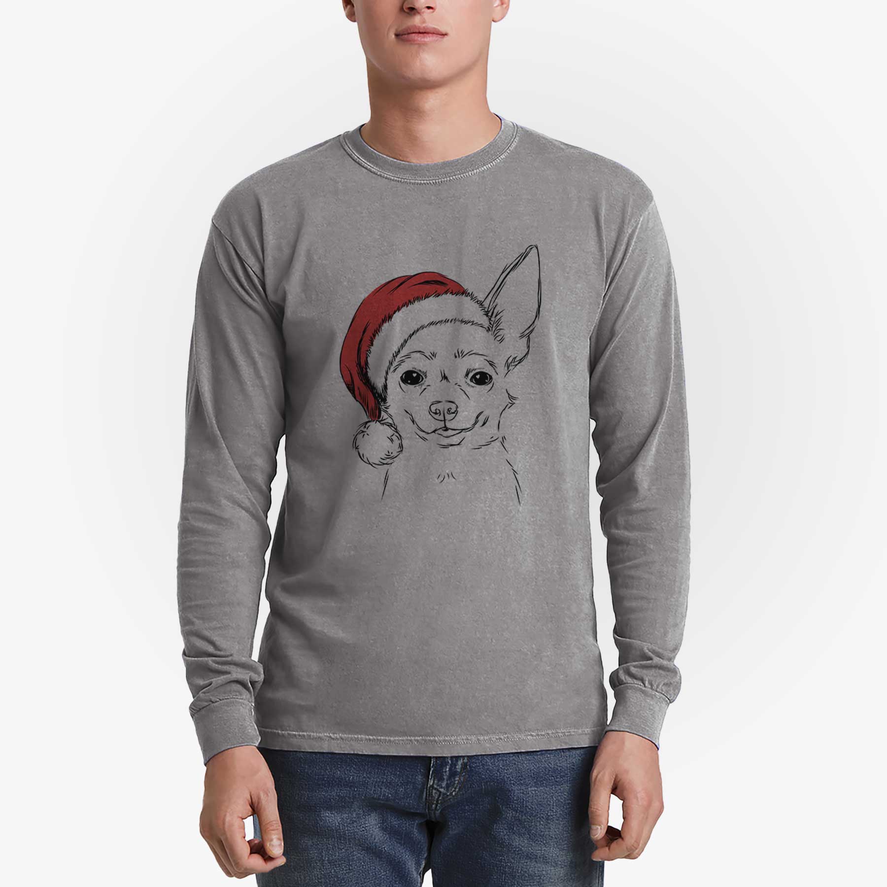 Santa Amos the Chihuahua - Heavyweight 100% Cotton Long Sleeve