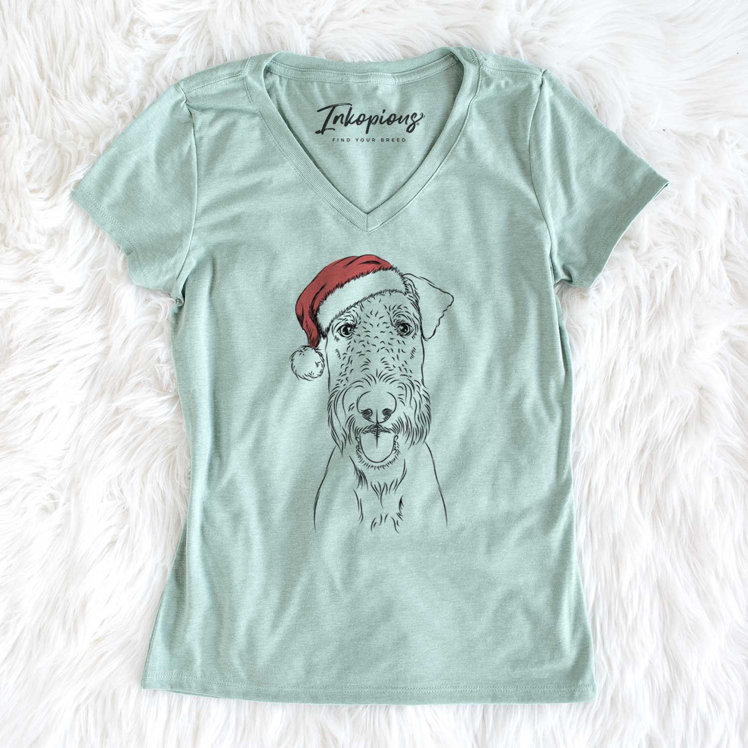 Santa Andy the Airedale Terrier - Women's V-neck Shirt