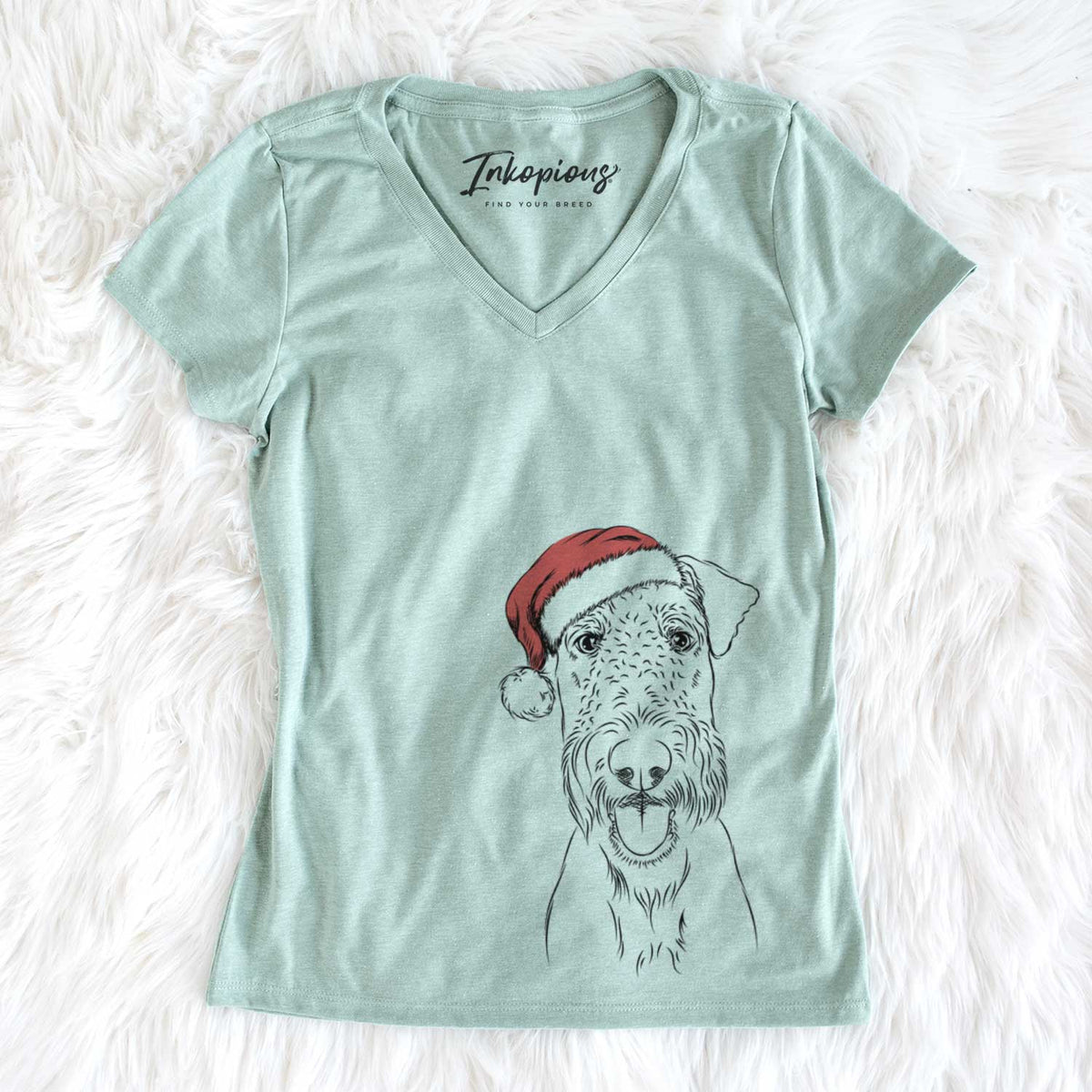 Santa Andy the Airedale Terrier - Women's V-neck Shirt