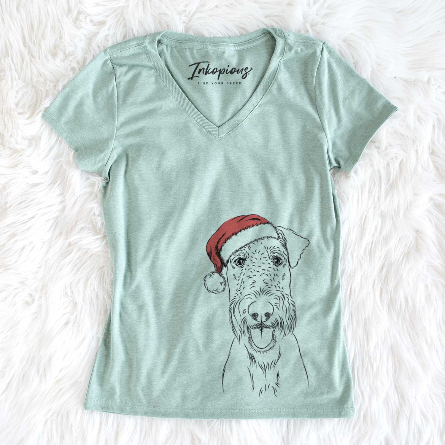 Santa Andy the Airedale Terrier - Women's V-neck Shirt