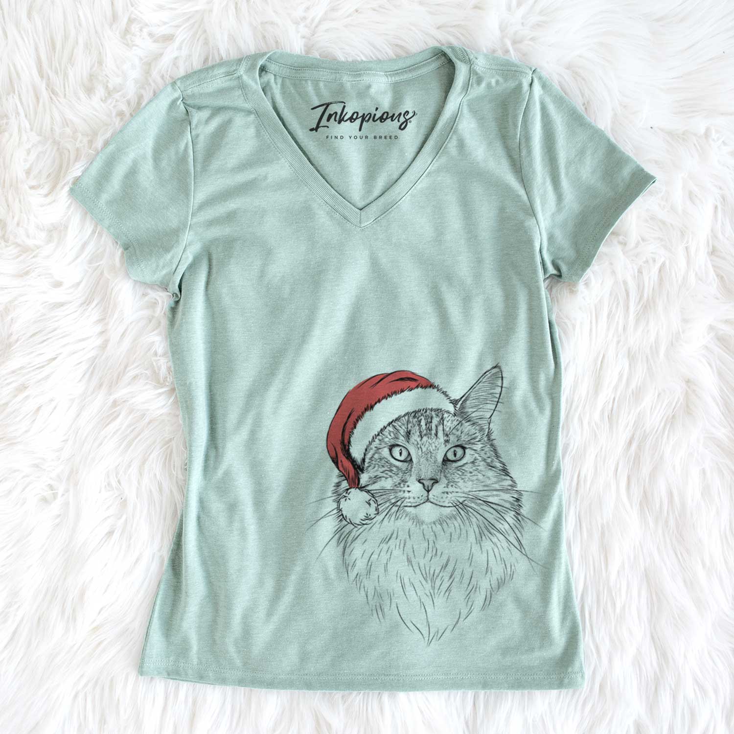 Santa Angel the Maine Coon Cat - Women's V-neck Shirt