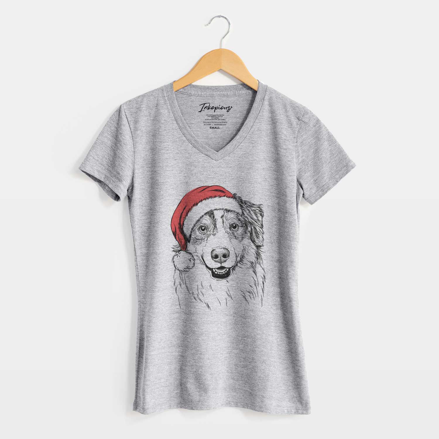 Santa Aonghus the Australian Shepherd - Women's V-neck Shirt