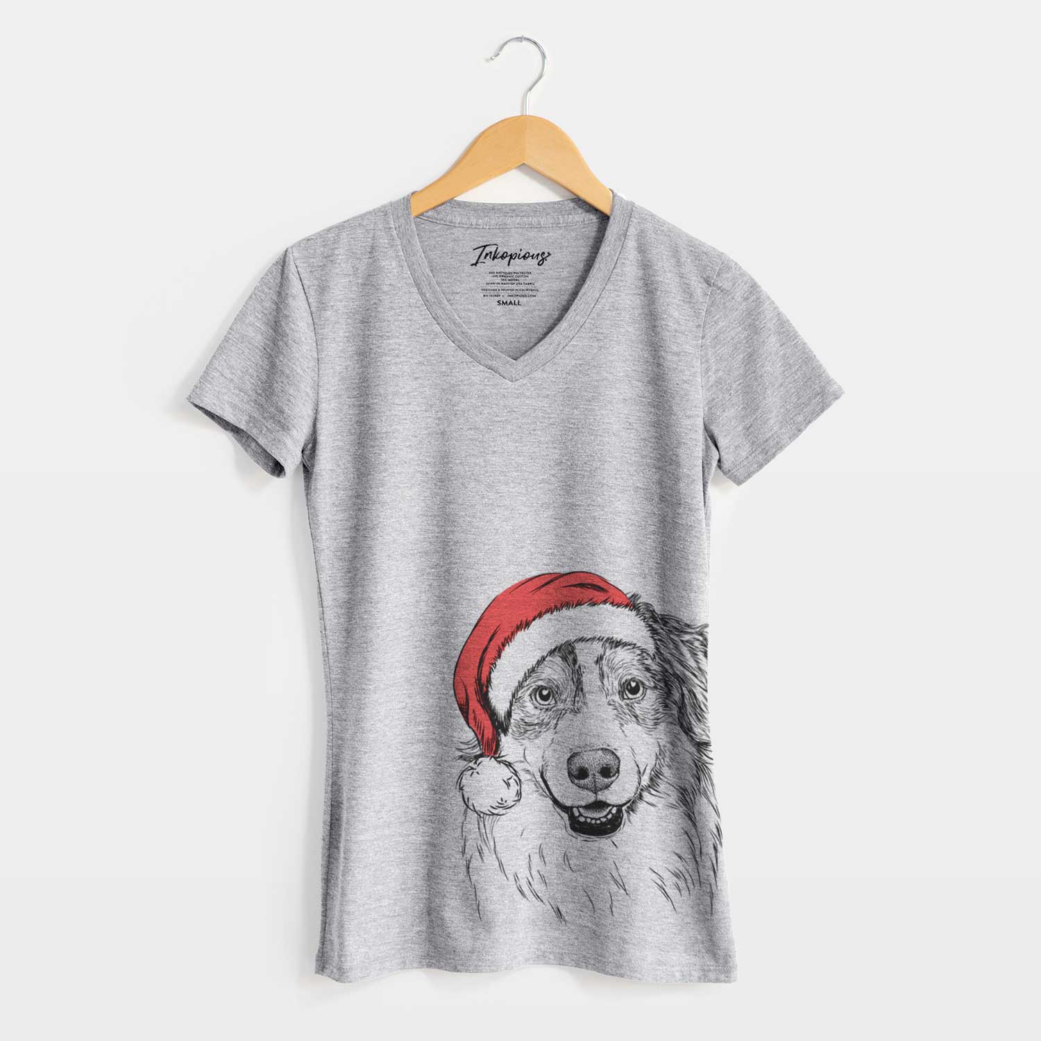 Santa Aonghus the Australian Shepherd - Women's V-neck Shirt