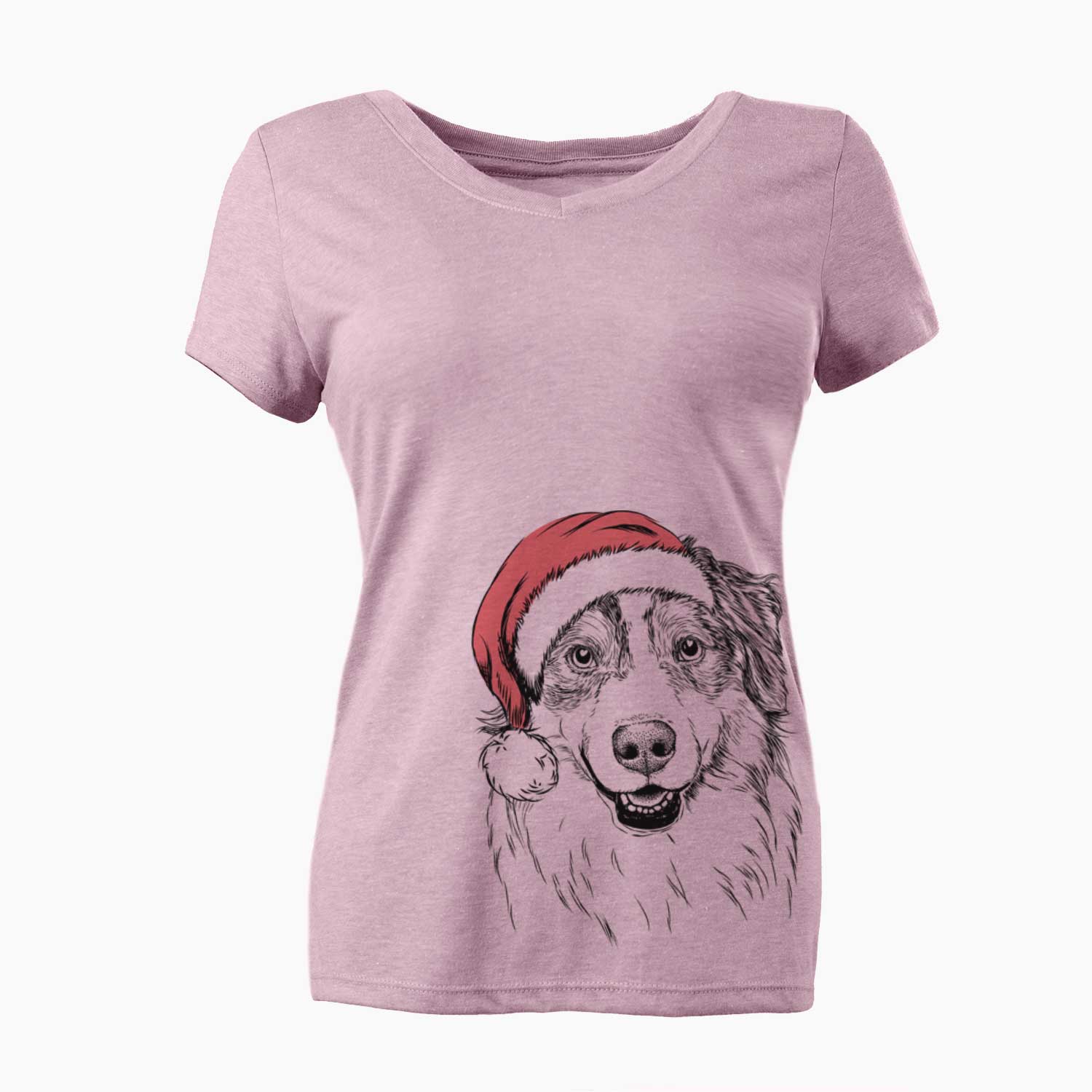 Santa Aonghus the Australian Shepherd - Women's V-neck Shirt