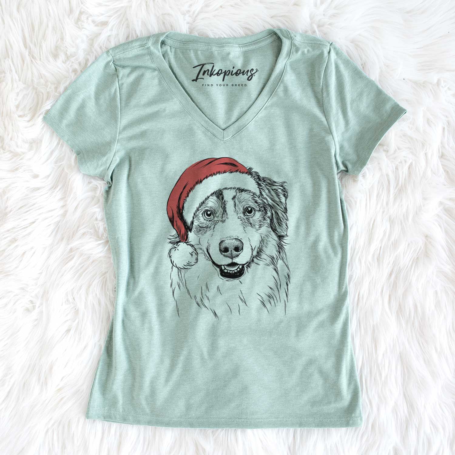 Santa Aonghus the Australian Shepherd - Women's V-neck Shirt