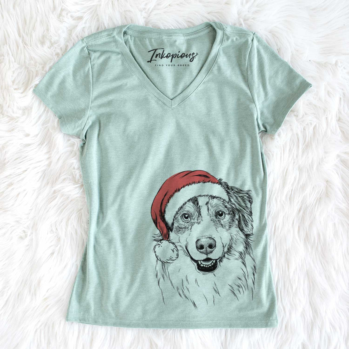 Santa Aonghus the Australian Shepherd - Women&#39;s V-neck Shirt