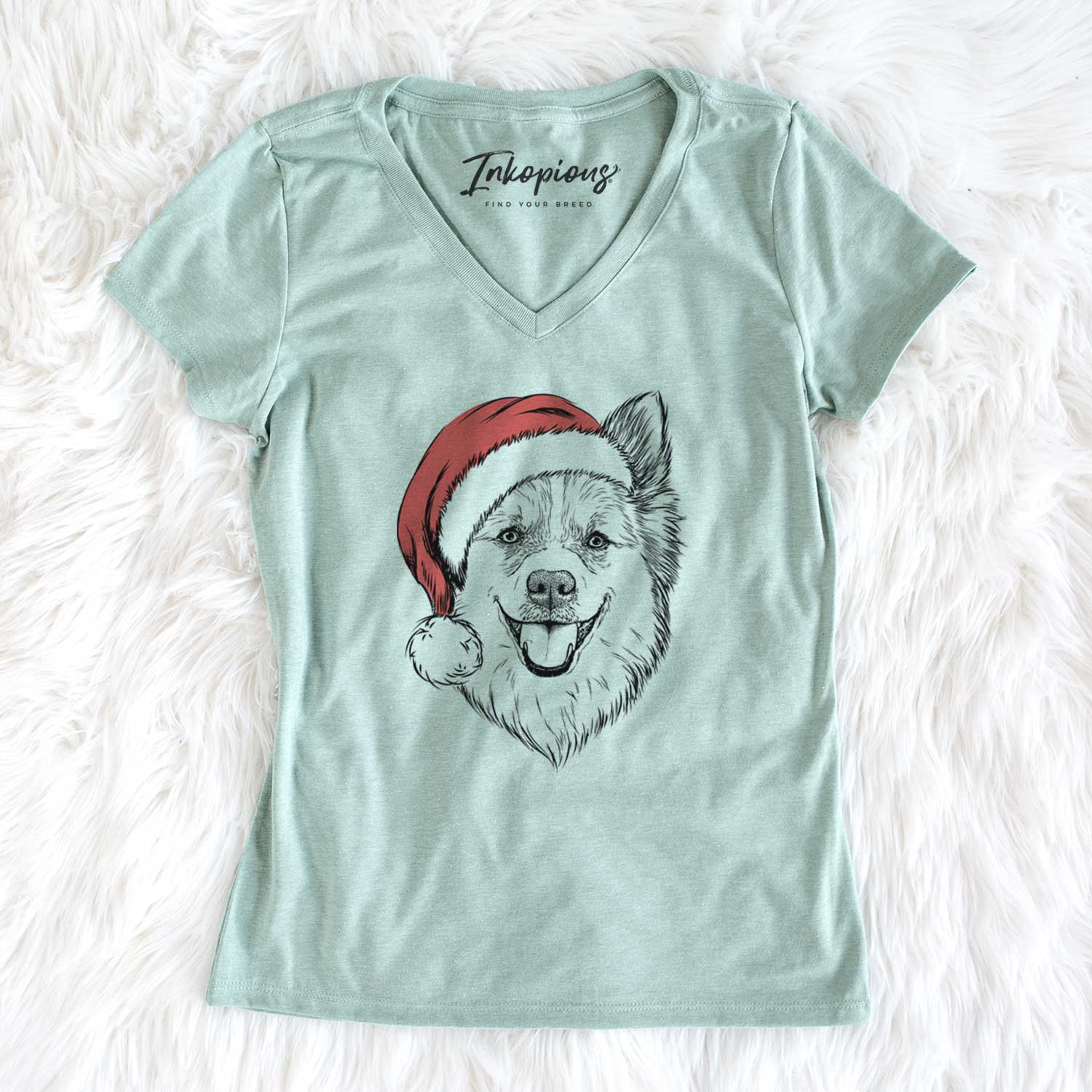 Santa Ari the Icelandic Sheepdog - Women's V-neck Shirt