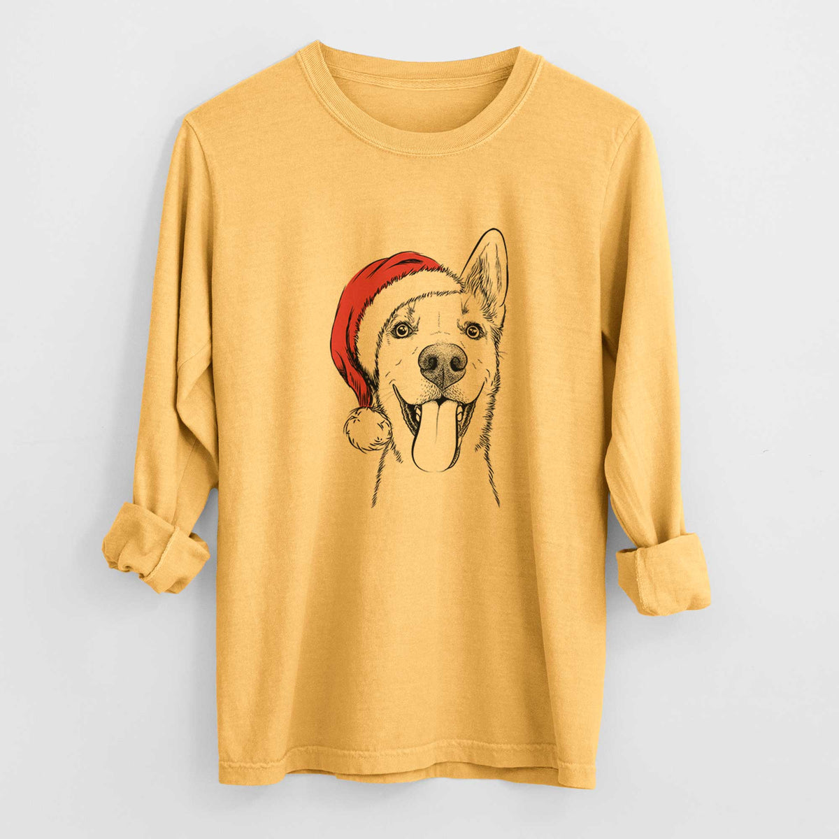 Santa Arlo the Husky Shepherd Mix - Heavyweight 100% Cotton Long Sleeve