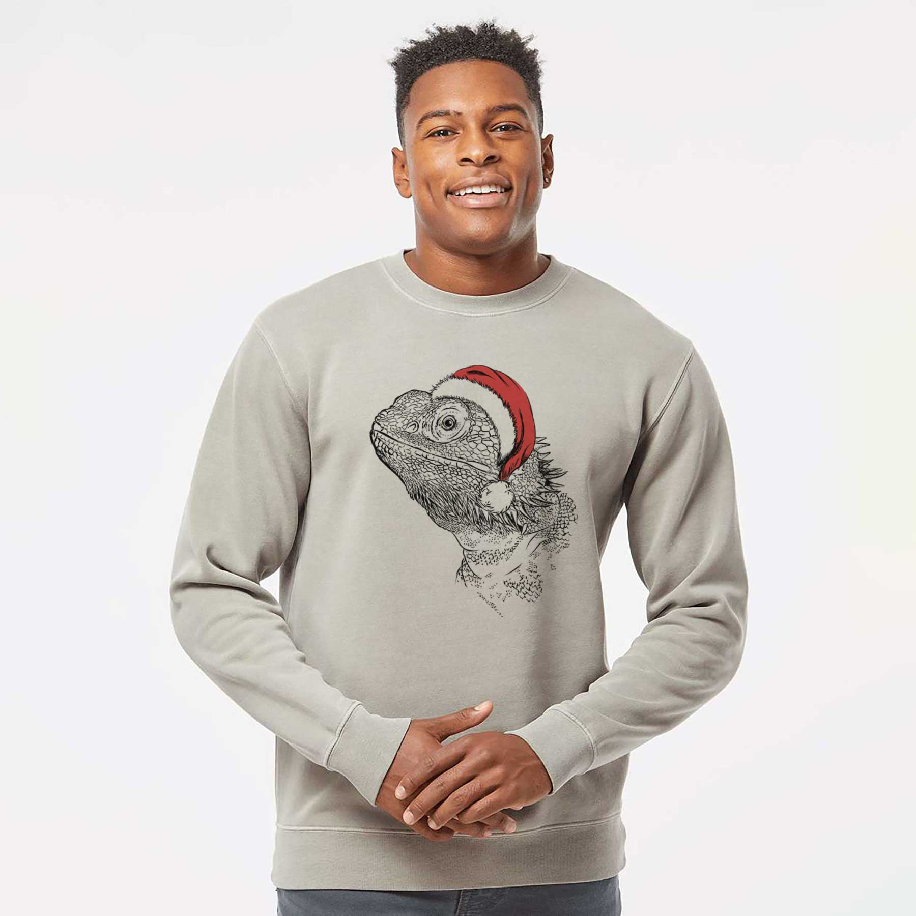 Santa Ash the Bearded Dragon - Unisex Pigment Dyed Crew Sweatshirt