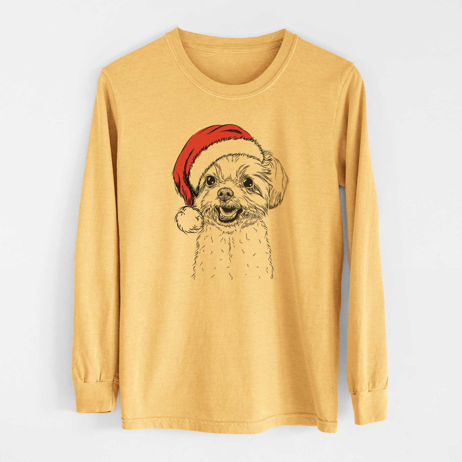 Santa Aspen the Morkie - Heavyweight 100% Cotton Long Sleeve