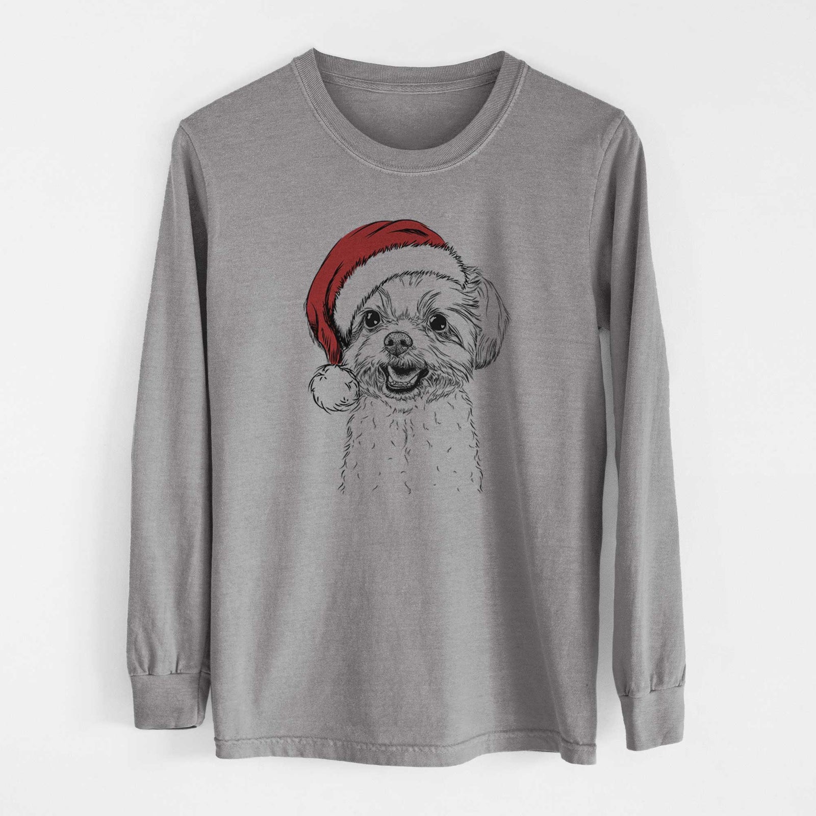 Santa Aspen the Morkie - Heavyweight 100% Cotton Long Sleeve