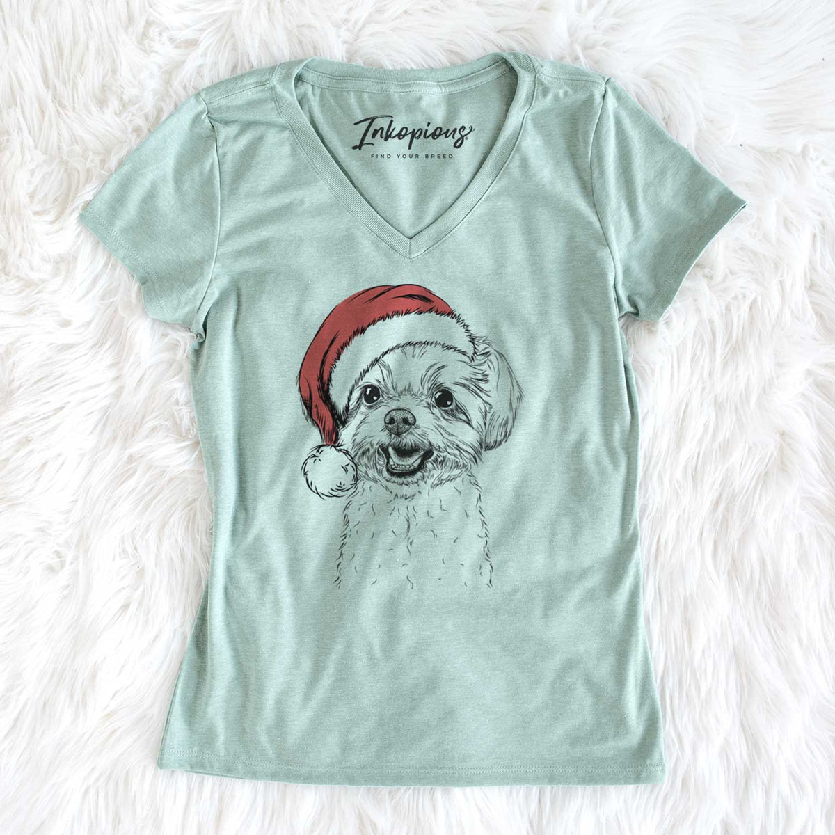 Santa Aspen the Morkie - Women's V-neck Shirt
