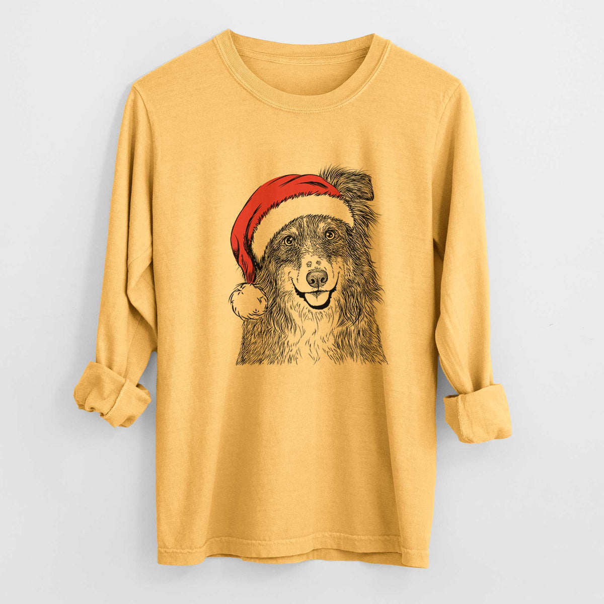 Santa Aushe the Australian Shepherd - Heavyweight 100% Cotton Long Sleeve