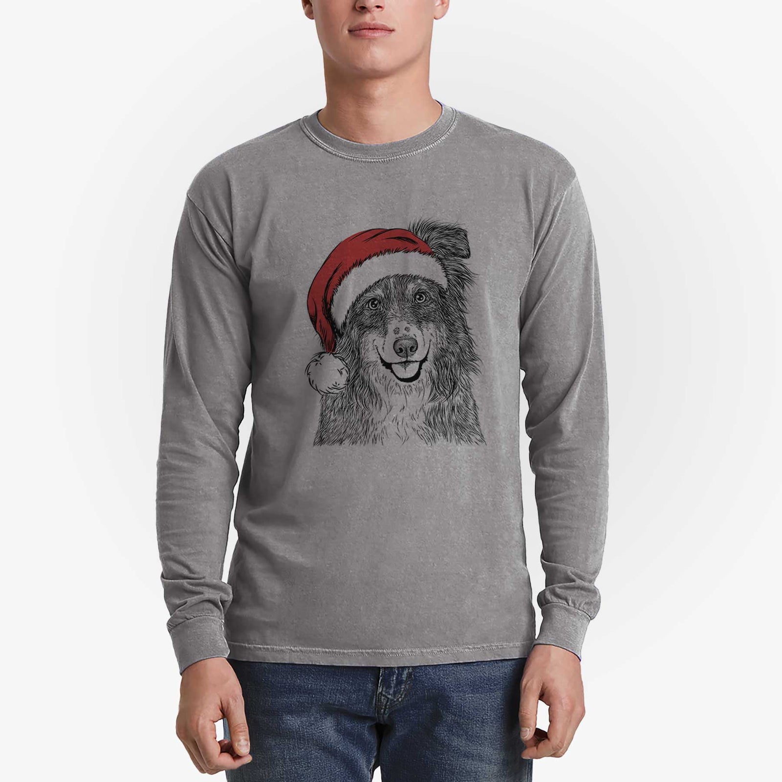 Santa Aushe the Australian Shepherd - Heavyweight 100% Cotton Long Sleeve