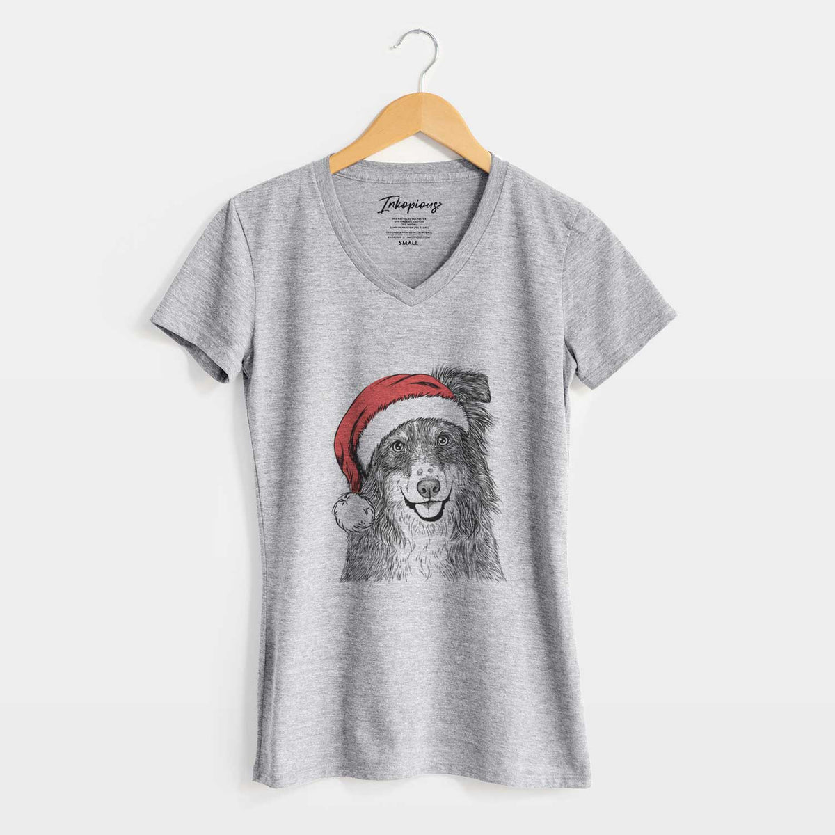 Santa Aushe the Australian Shepherd - Women's V-neck Shirt