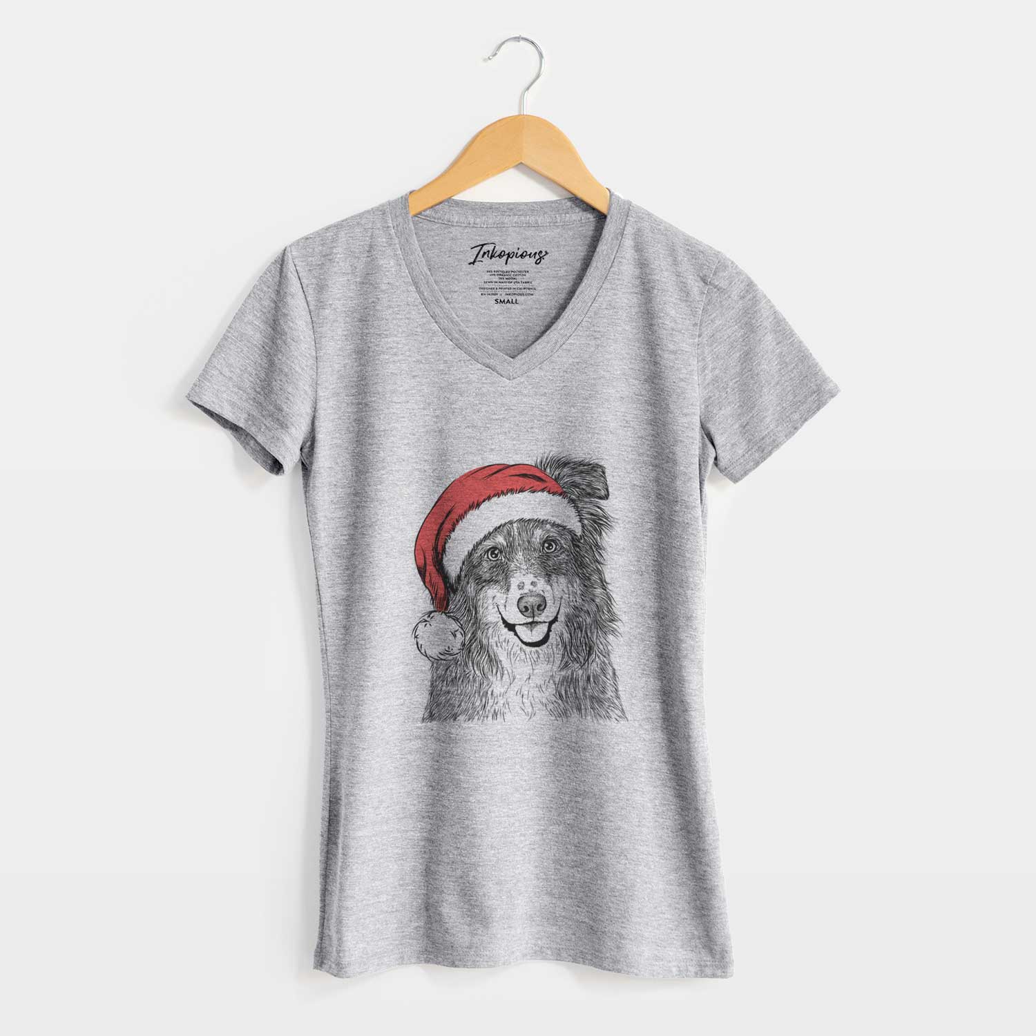 Santa Aushe the Australian Shepherd - Women's V-neck Shirt
