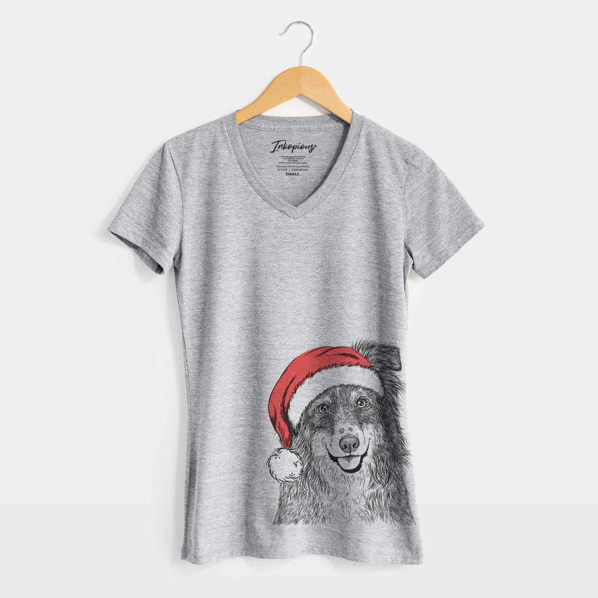 Santa Aushe the Australian Shepherd - Women's V-neck Shirt