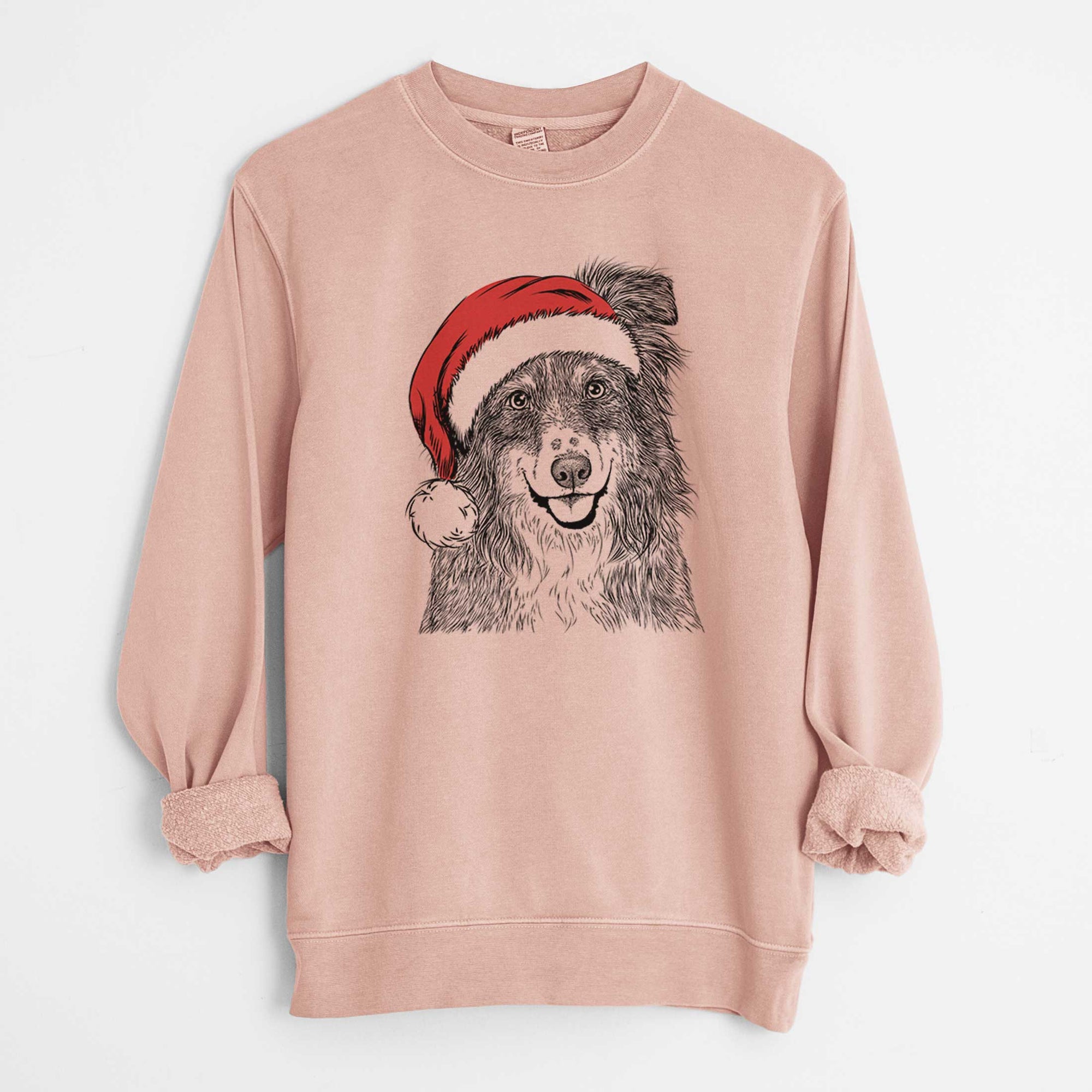 Santa Aushe the Australian Shepherd - Unisex Pigment Dyed Crew Sweatshirt