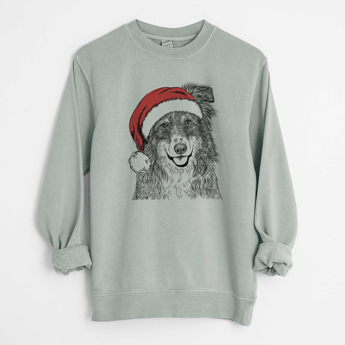 Santa Aushe the Australian Shepherd - Unisex Pigment Dyed Crew Sweatshirt