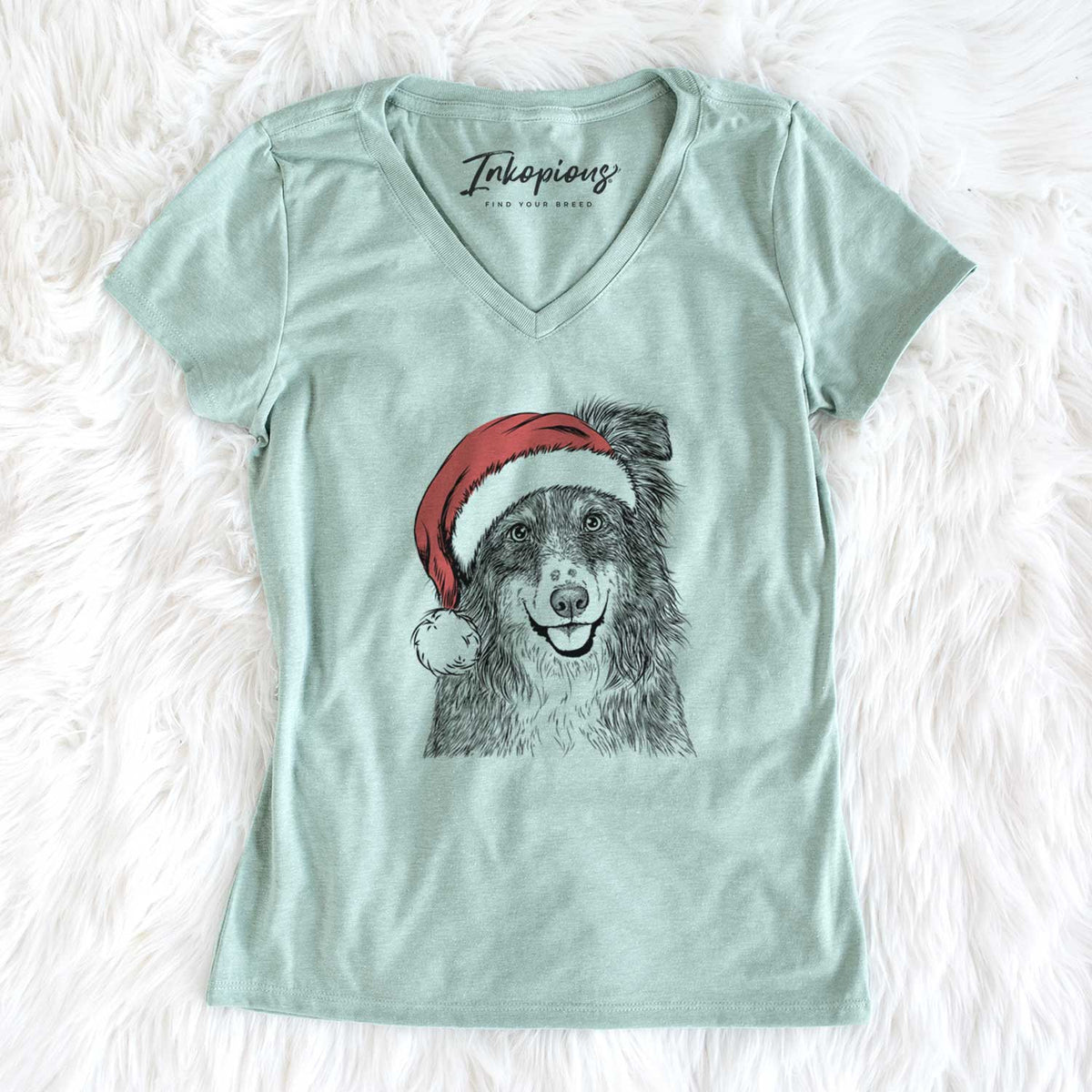 Santa Aushe the Australian Shepherd - Women's V-neck Shirt