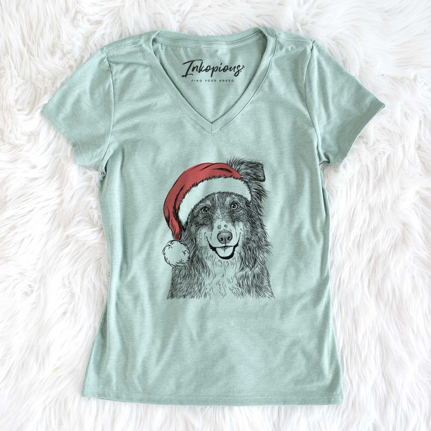 Santa Aushe the Australian Shepherd - Women's V-neck Shirt