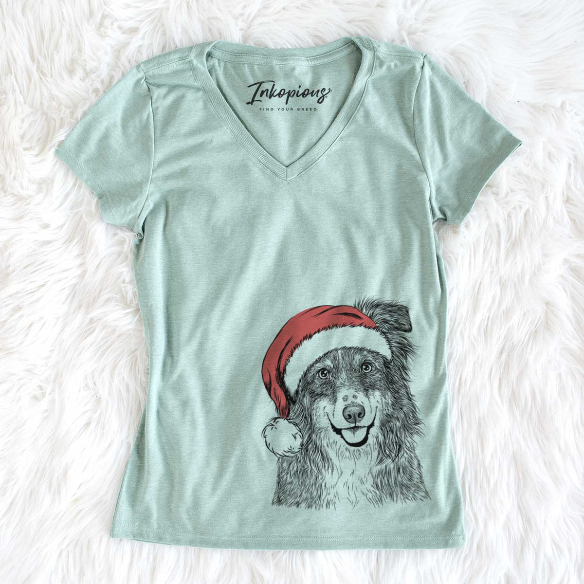 Santa Aushe the Australian Shepherd - Women&#39;s V-neck Shirt