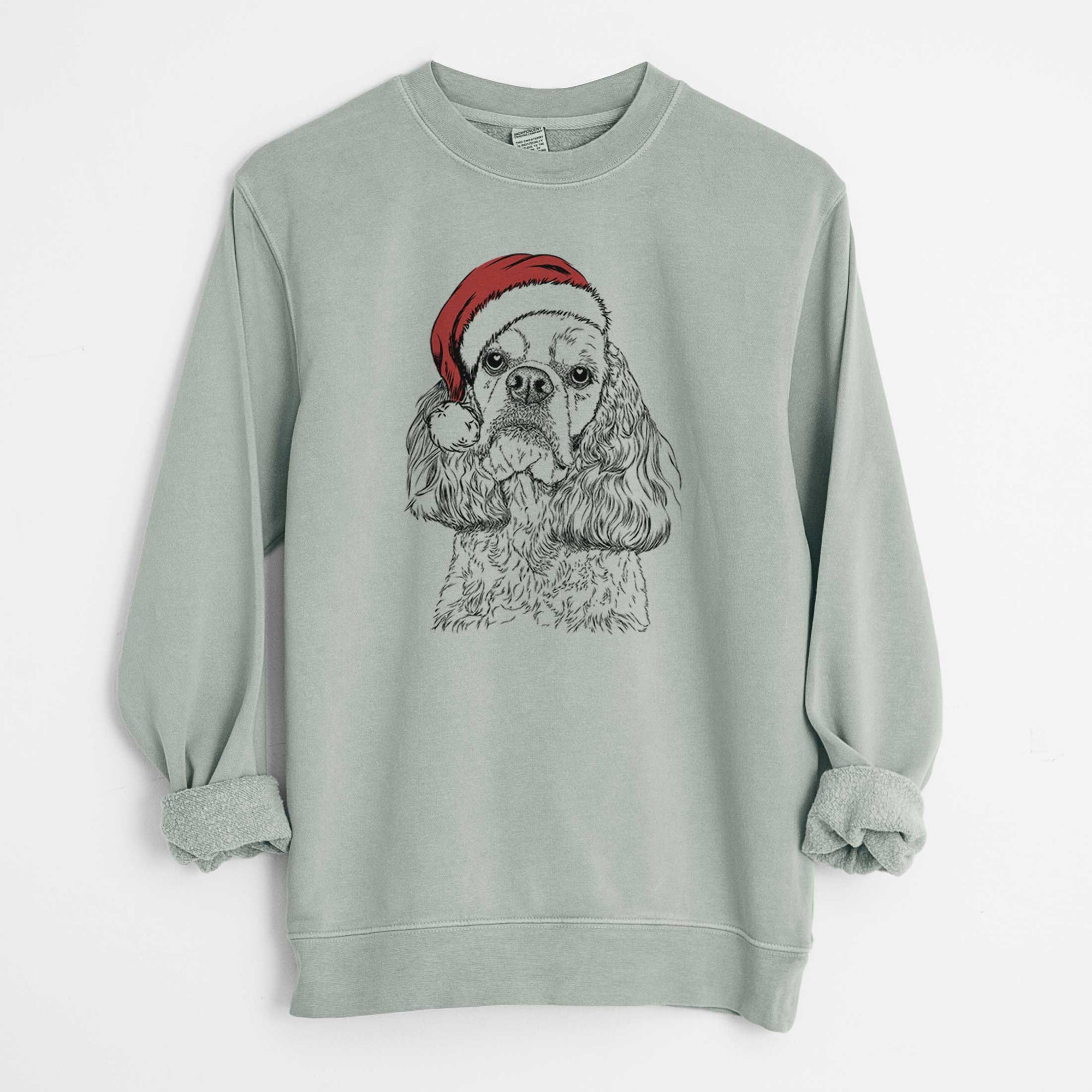 Santa Bailey the American Cocker Spaniel - Unisex Pigment Dyed Crew Sweatshirt