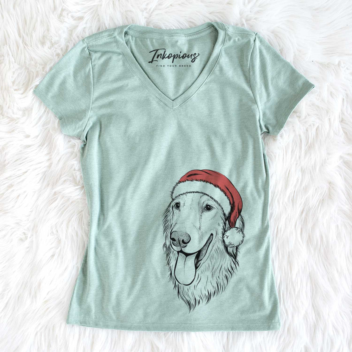 Santa Bailey the Golden Retriever - Women&#39;s V-neck Shirt