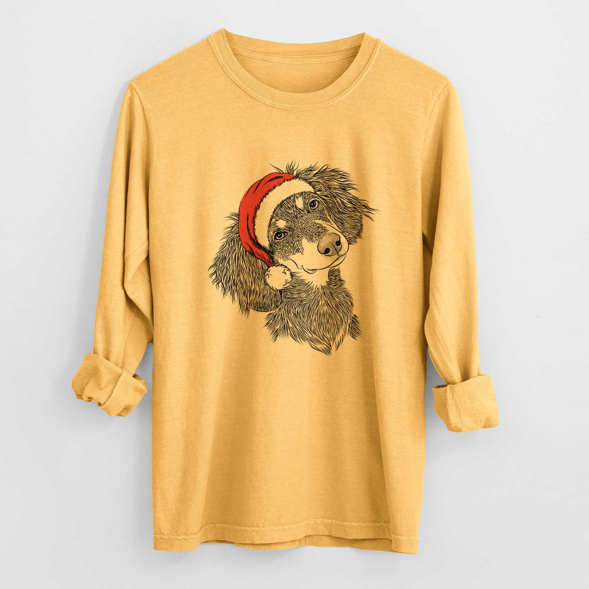 Santa Bailey the Long Haired Dachshund - Heavyweight 100% Cotton Long Sleeve