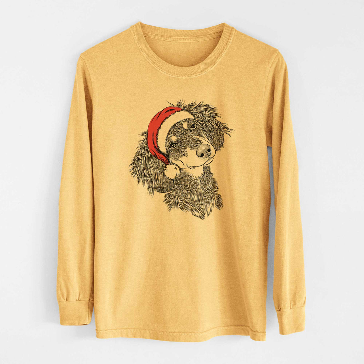 Santa Bailey the Long Haired Dachshund - Heavyweight 100% Cotton Long Sleeve