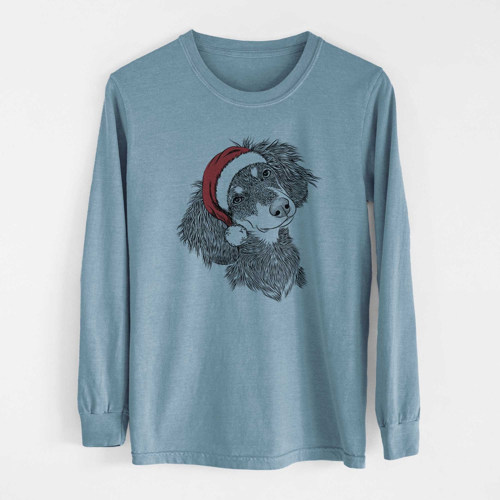 Santa Bailey the Long Haired Dachshund - Heavyweight 100% Cotton Long Sleeve
