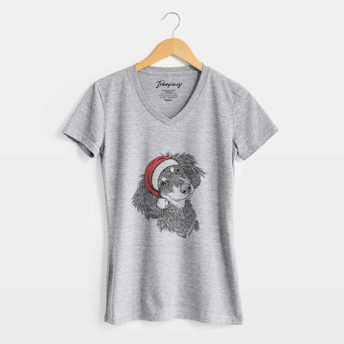 Santa Bailey the Long Haired Dachshund - Women's V-neck Shirt