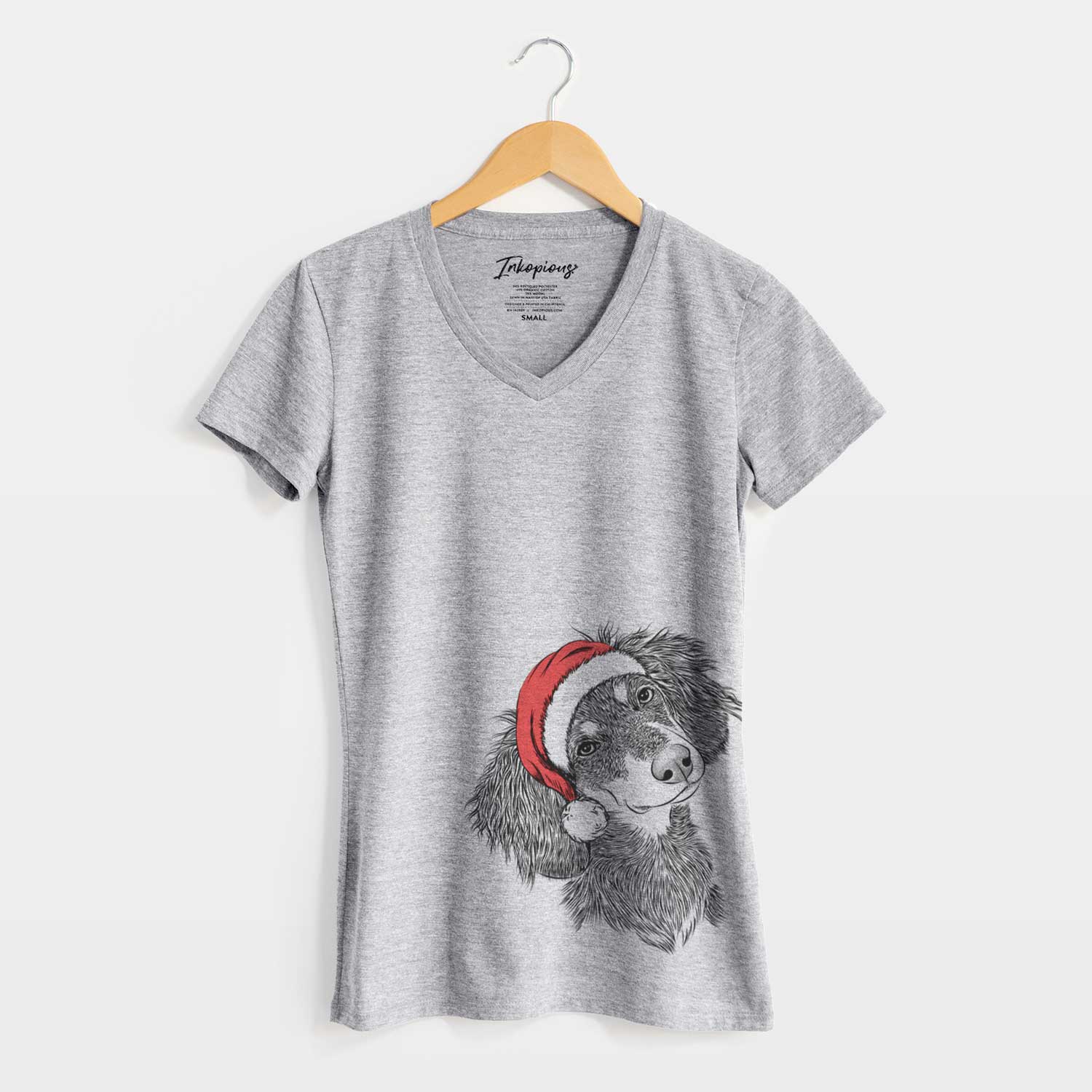 Santa Bailey the Long Haired Dachshund - Women's V-neck Shirt