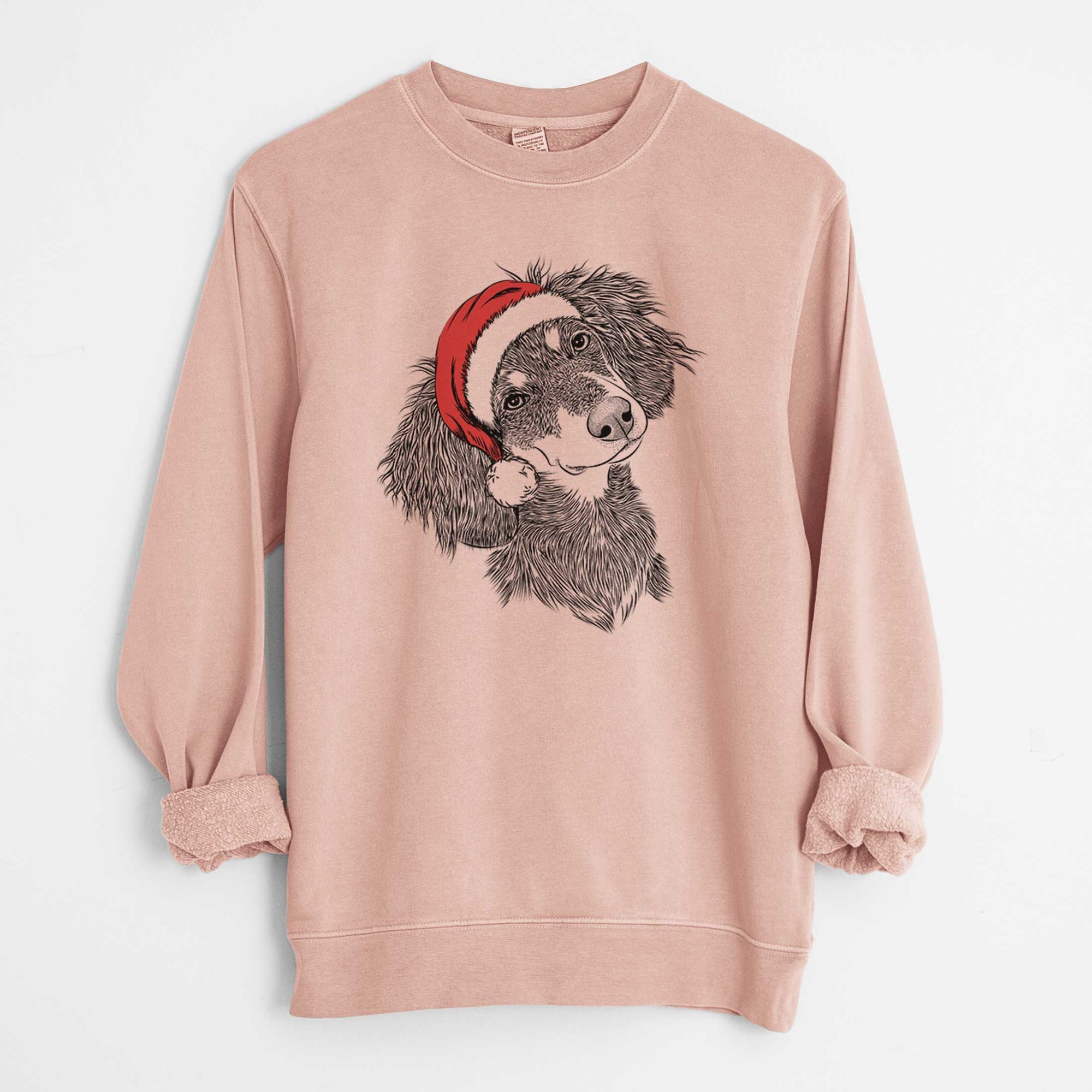 Santa Bailey the Long Haired Dachshund - Unisex Pigment Dyed Crew Sweatshirt