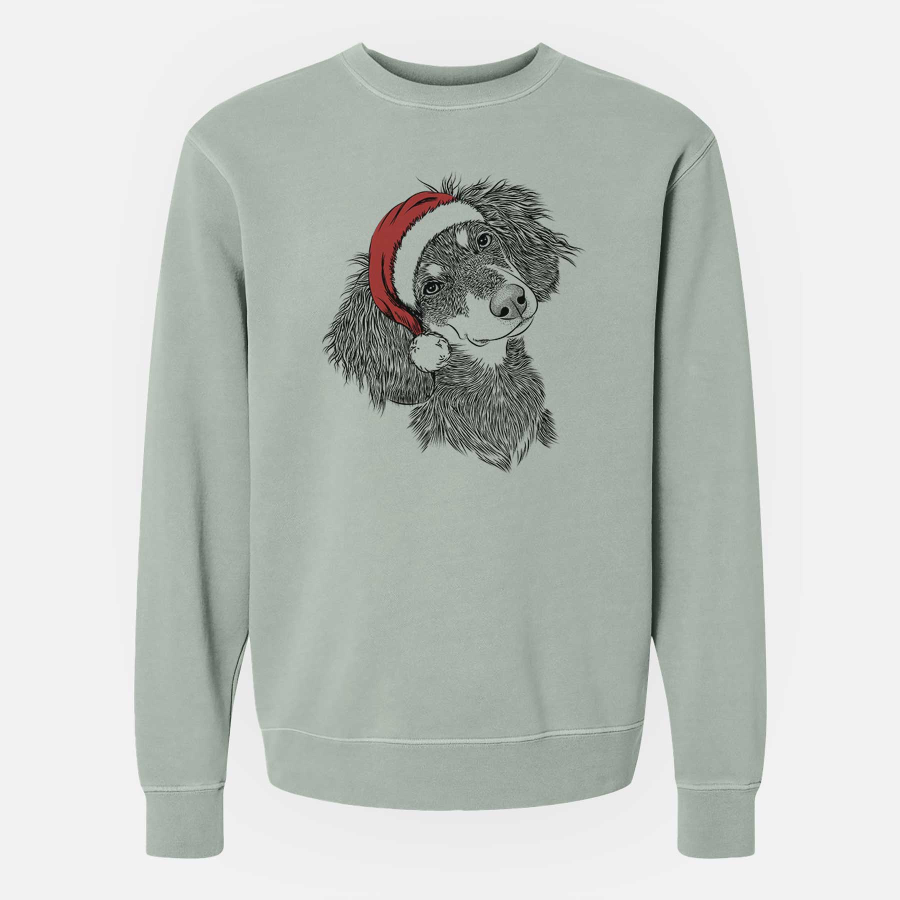 Santa Bailey the Long Haired Dachshund - Unisex Pigment Dyed Crew Sweatshirt