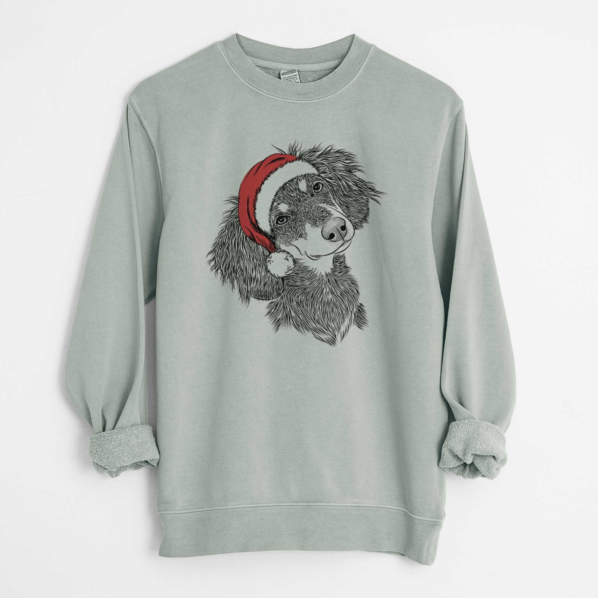 Santa Bailey the Long Haired Dachshund - Unisex Pigment Dyed Crew Sweatshirt