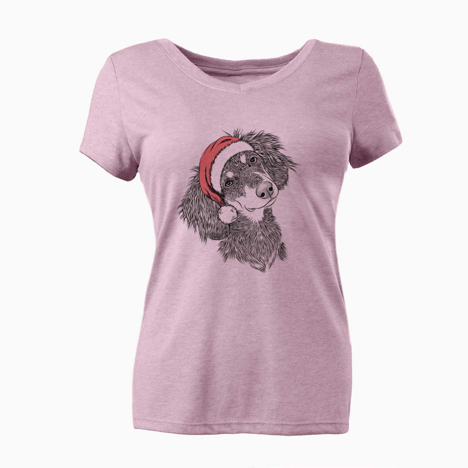 Santa Bailey the Long Haired Dachshund - Women's V-neck Shirt