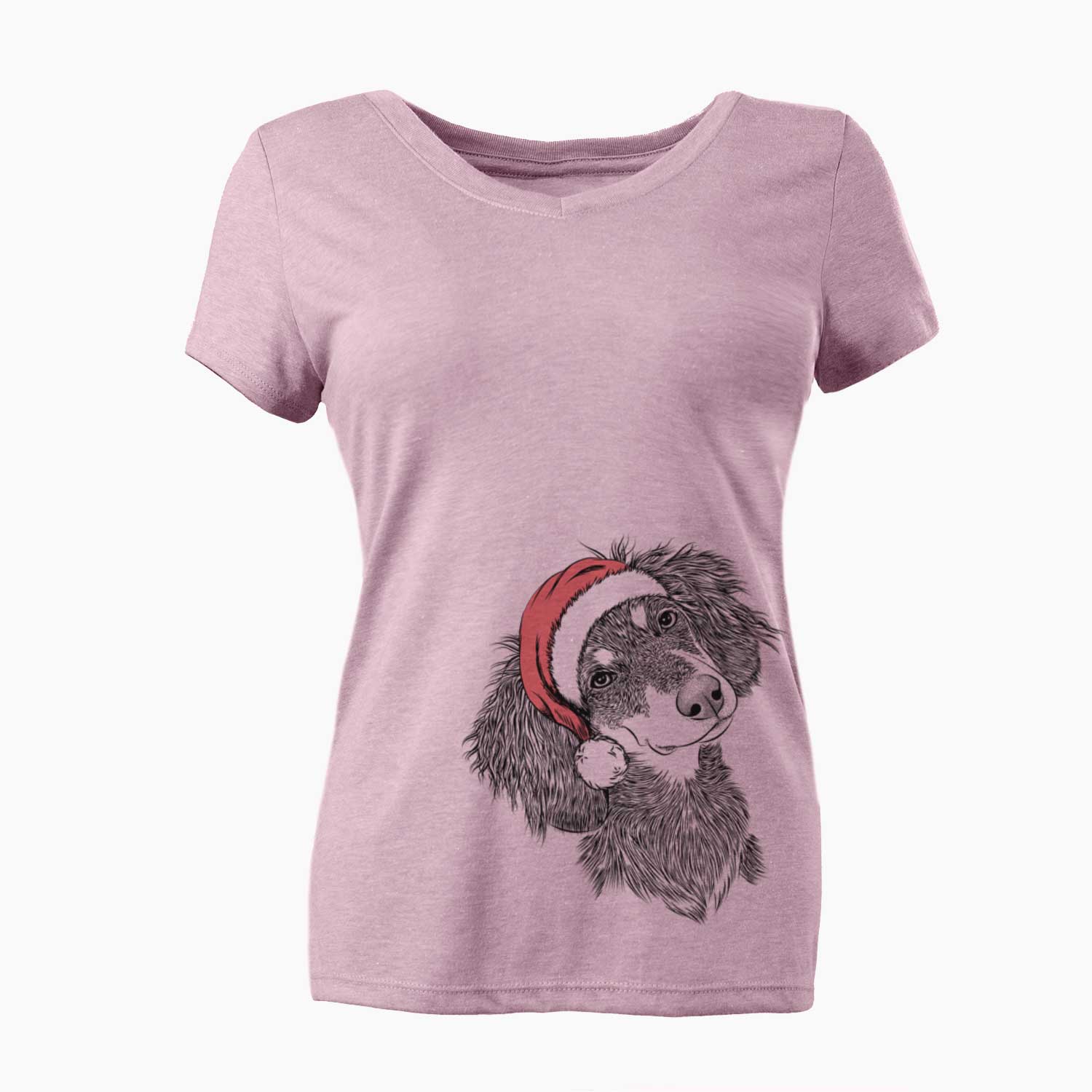 Santa Bailey the Long Haired Dachshund - Women's V-neck Shirt