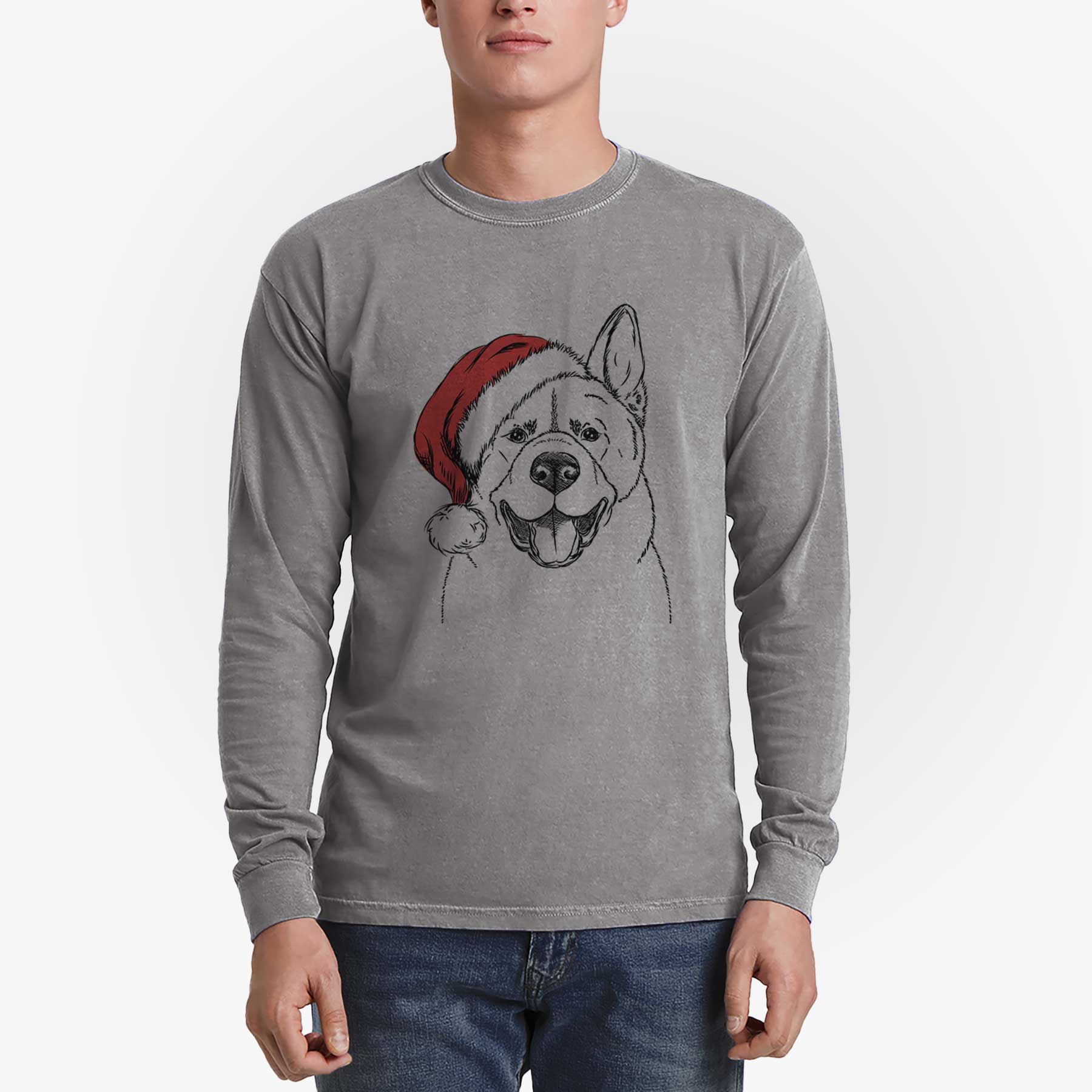 Santa Baku the Akita - Heavyweight 100% Cotton Long Sleeve