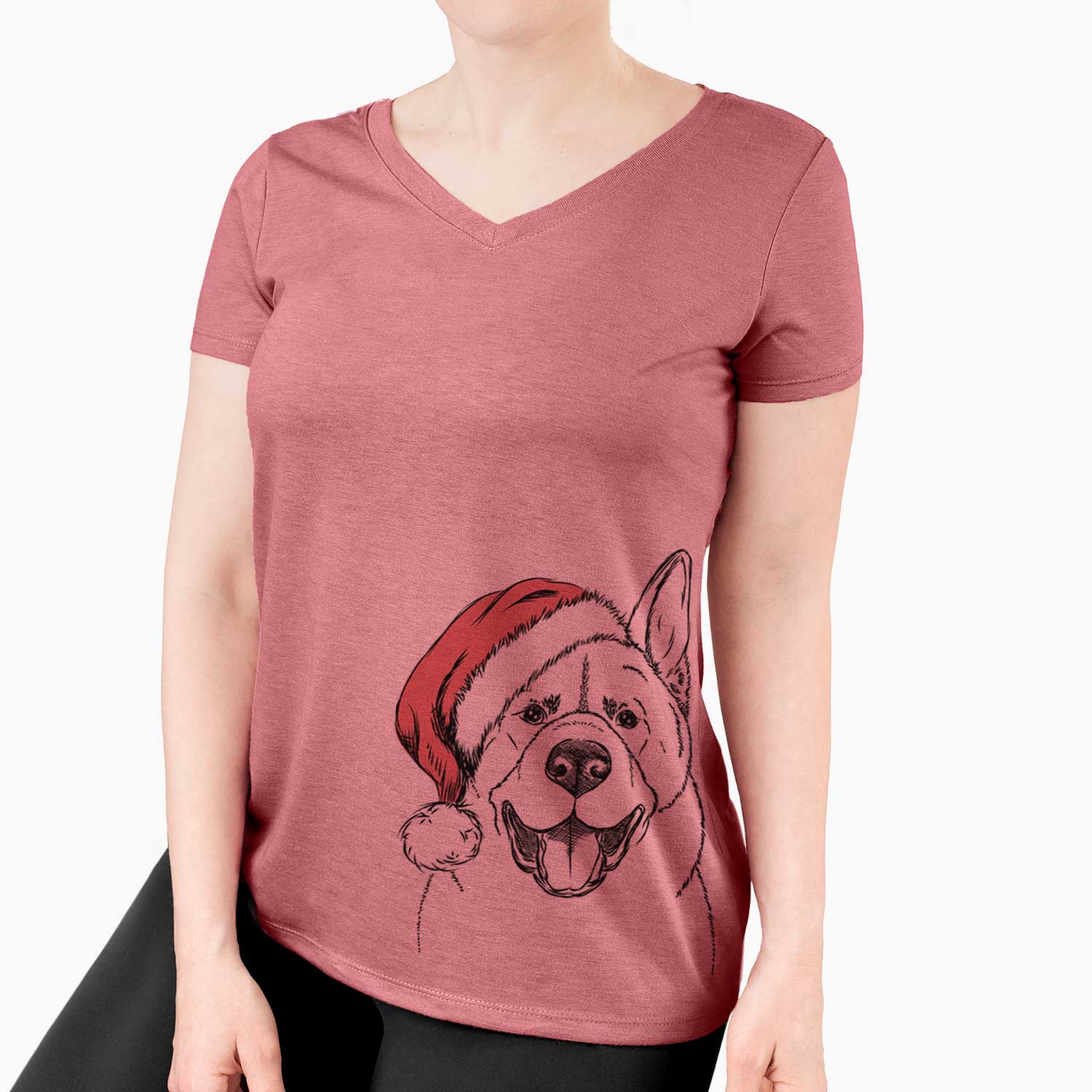 Santa Baku the Akita - Women's V-neck Shirt