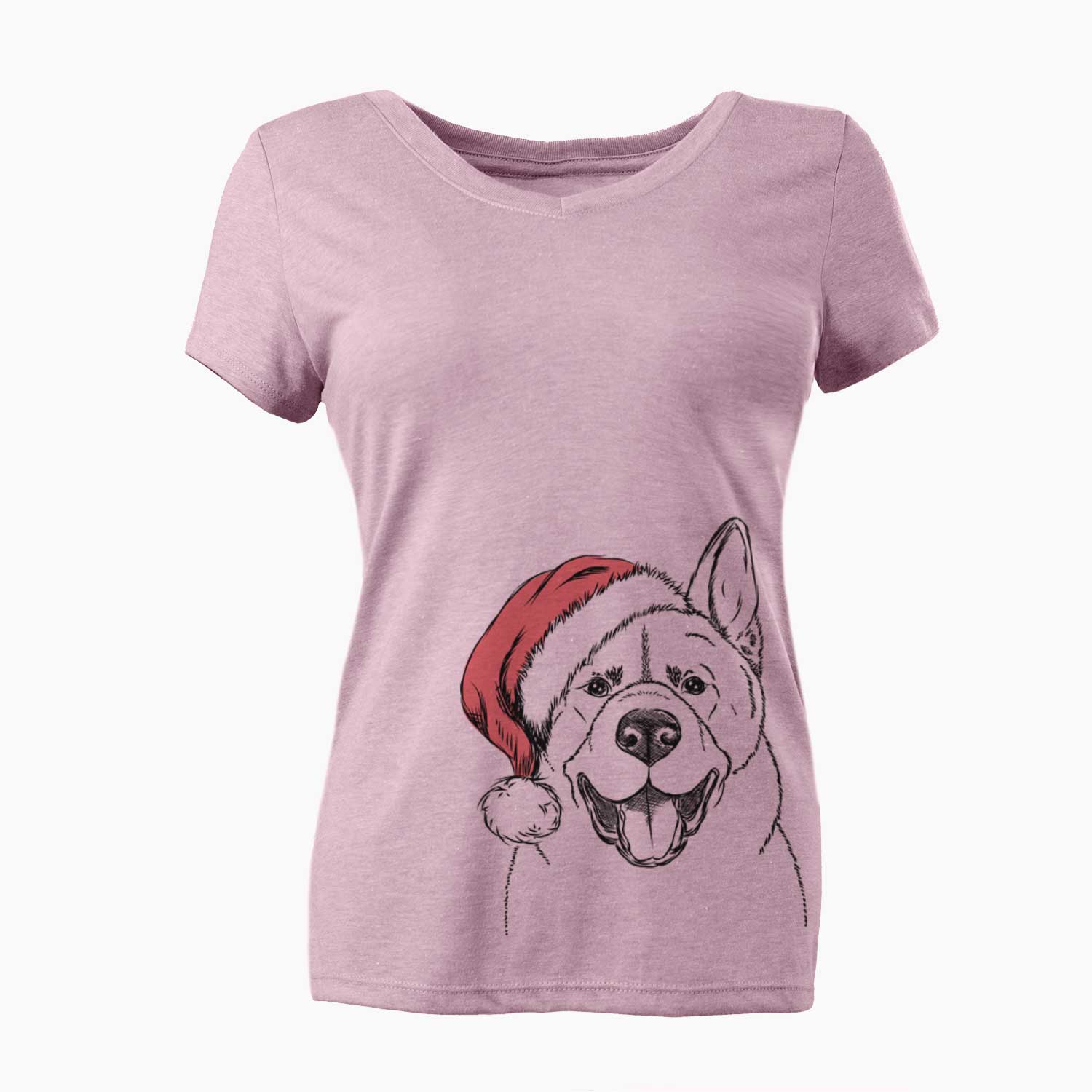 Santa Baku the Akita - Women's V-neck Shirt