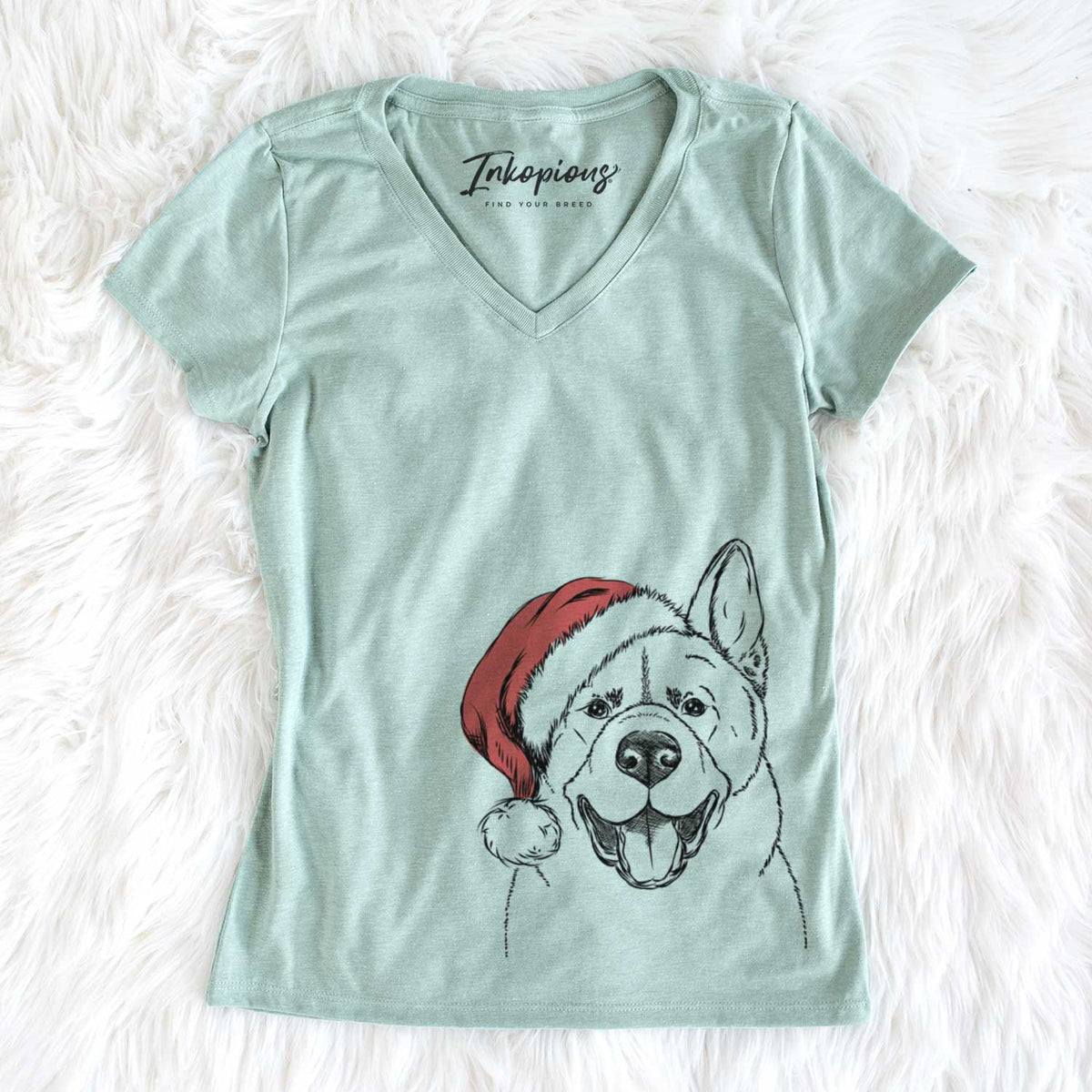 Santa Baku the Akita - Women&#39;s V-neck Shirt