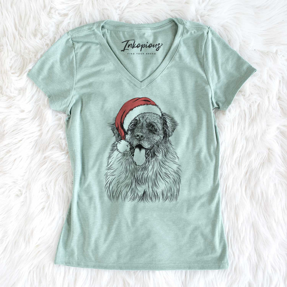 Santa Bamboo the Leonberger - Women's V-neck Shirt